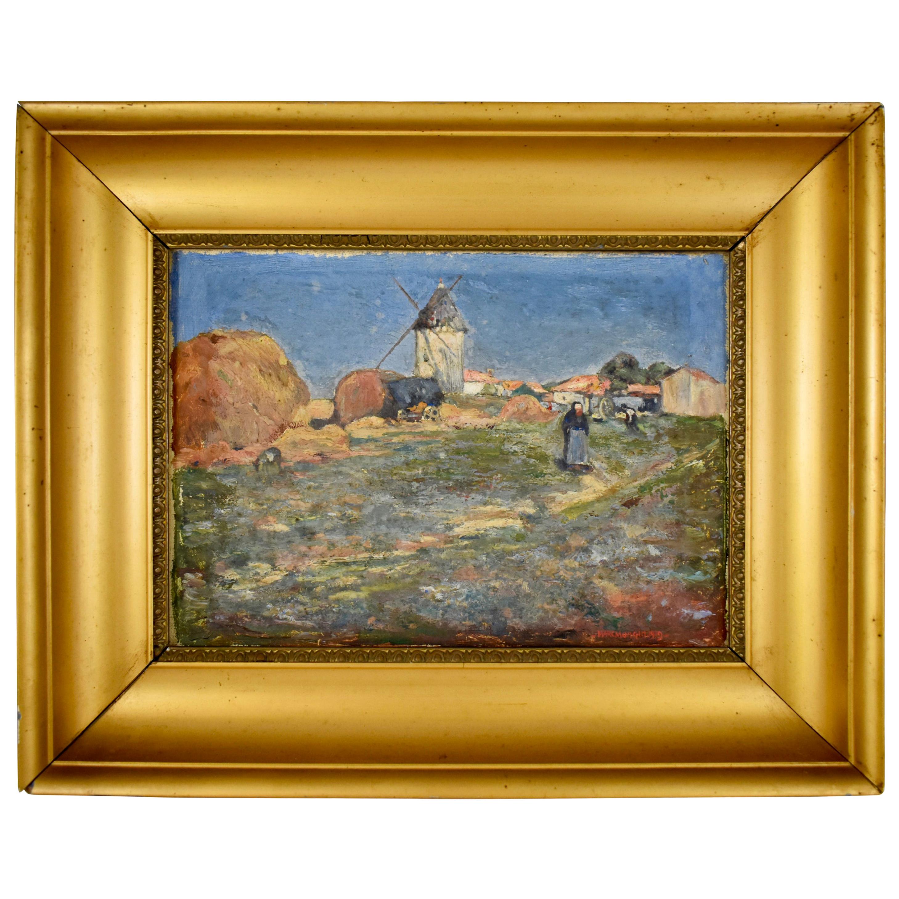 Marc Mongin Blattgold gerahmtes Ölgemälde auf Leinen Französische Landschaft, datiert 1919 im Angebot