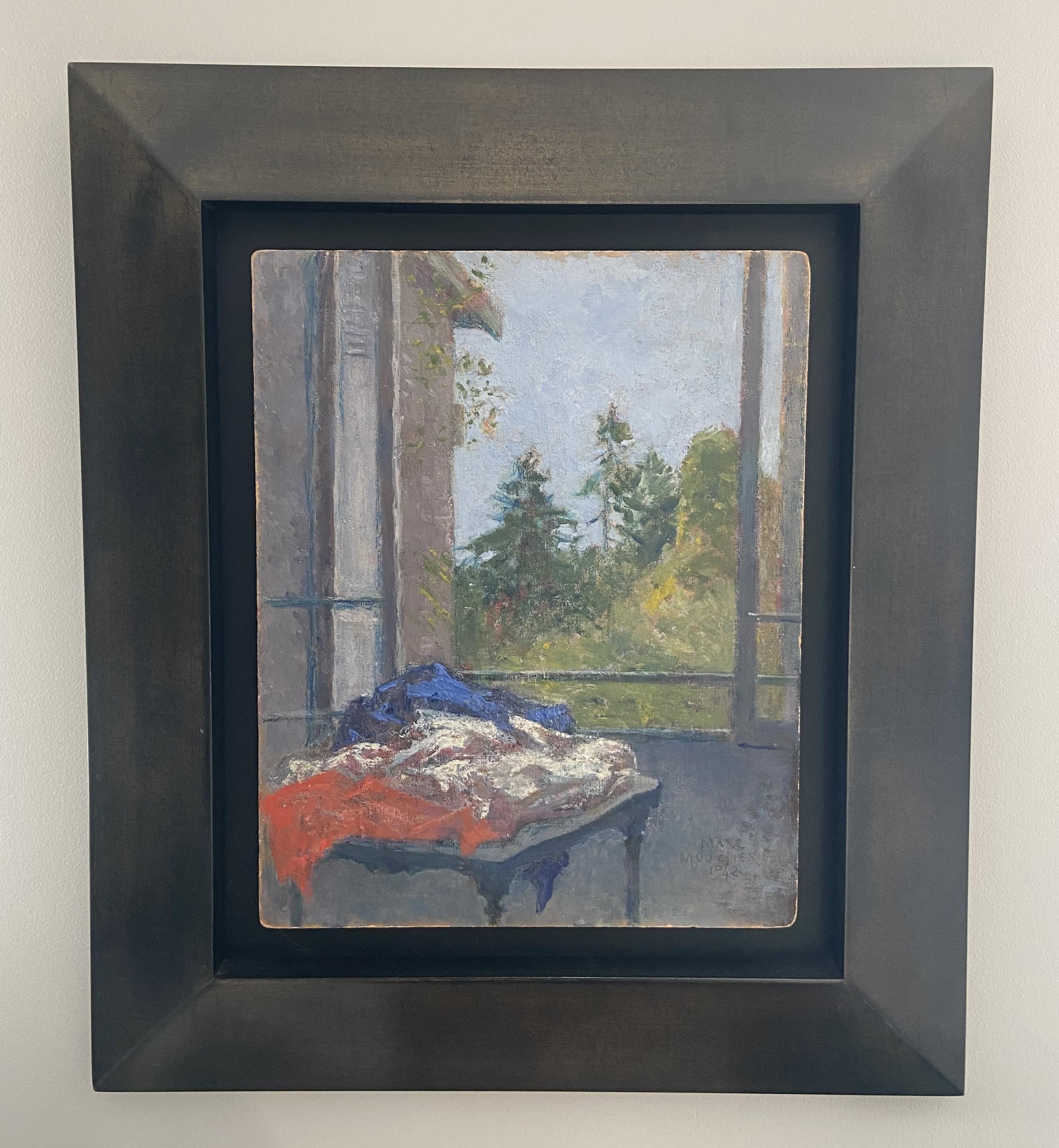 Marc Mouclier (1866-1947) Le Drapeau à la fenêtre, 1942 huile sur panneau signée en vente 1