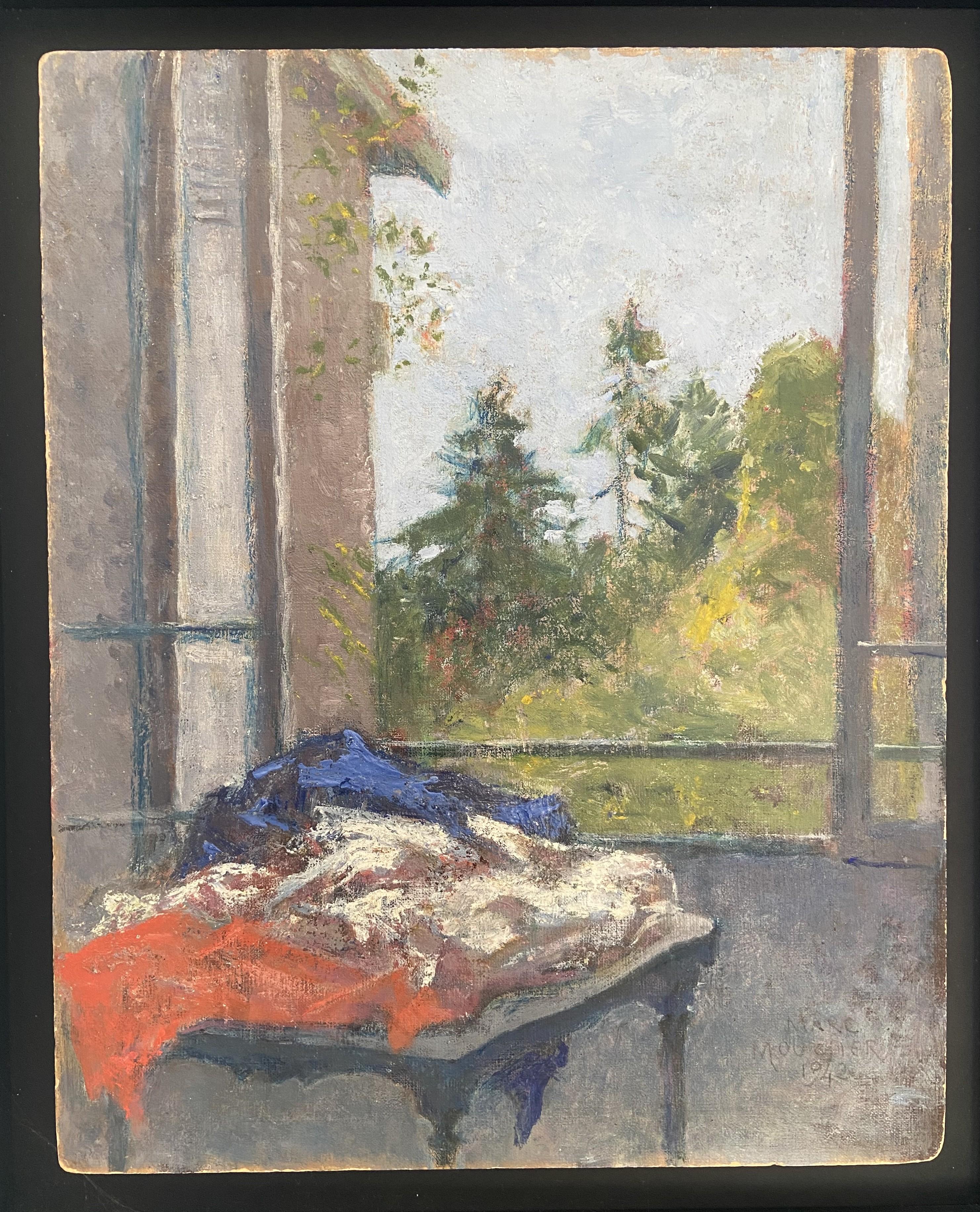 Marc Mouclier (1866-1947) Le Drapeau à la fenêtre, 1942 huile sur panneau signée en vente 2