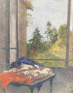 Marc Mouclier (1866-1947) Le Drapeau à la fenêtre, 1942 oil on panel signed