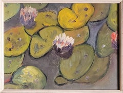 Mid-Century Oil on Board of Waterlillies.