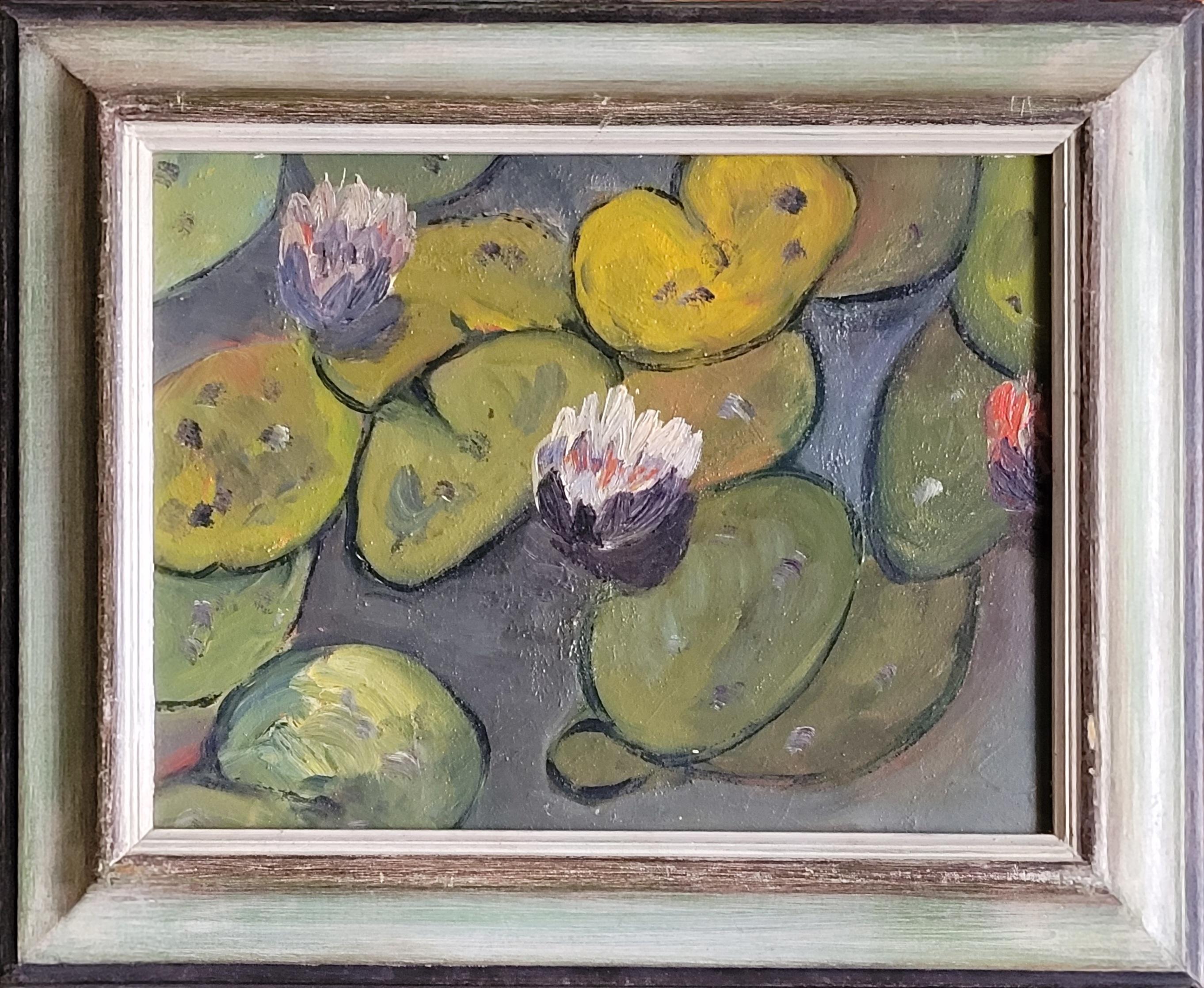 Marc Mussier Landscape Painting - Mid-Century Oil on Board of Waterlilies, Post Impressionist, Framed