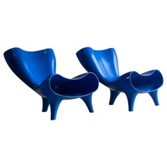 Retro Marc Newson Electric Blue Orgone Chair, circa 1993