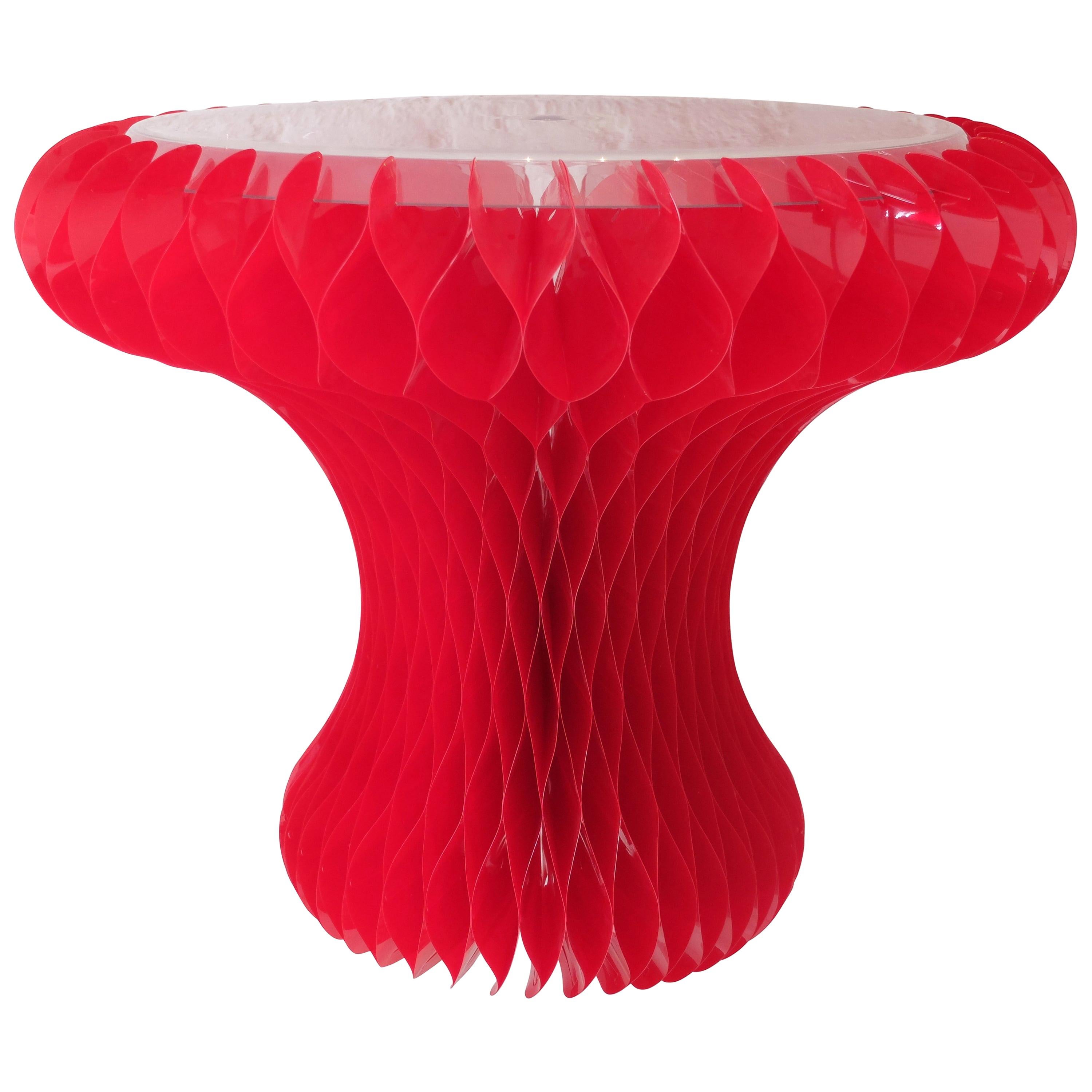 Table « Gello » rouge de Marc Newson, fabriquée pour Les 3 Suisses en 1994, boîte d'origine en vente