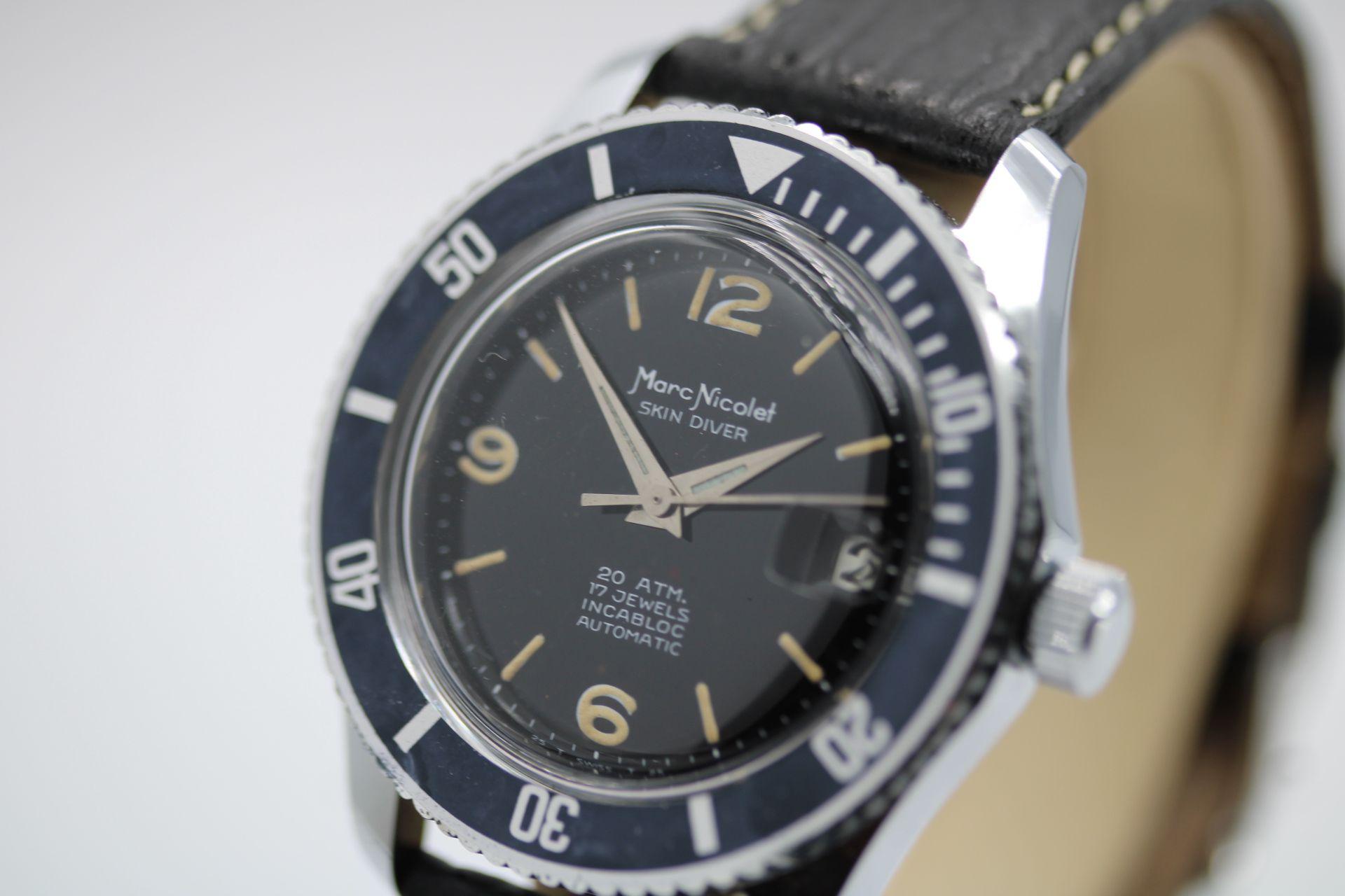 Men's Marc Nicolet Skin Diver 34-313 – Vintage 1960s Diver – 37/38mm For Sale
