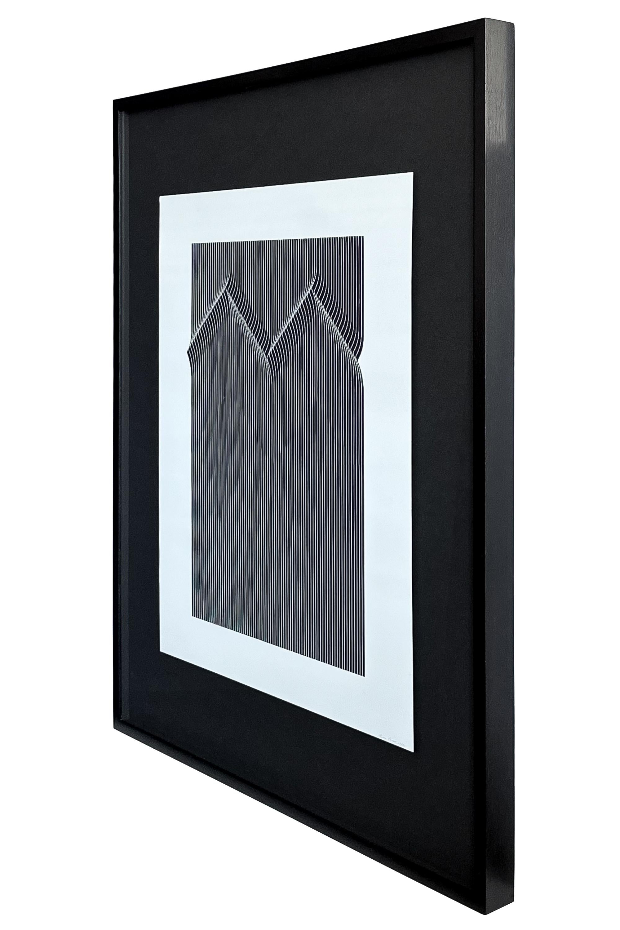 Experience the mesmerizing magic of op art with “Grille Noire”, a captivating  abstract creation by the celebrated French artist Marc Pessin (1933-2022). Renowned for his prowess as an engraver and illustrator, Pessin’s works are a testament to his