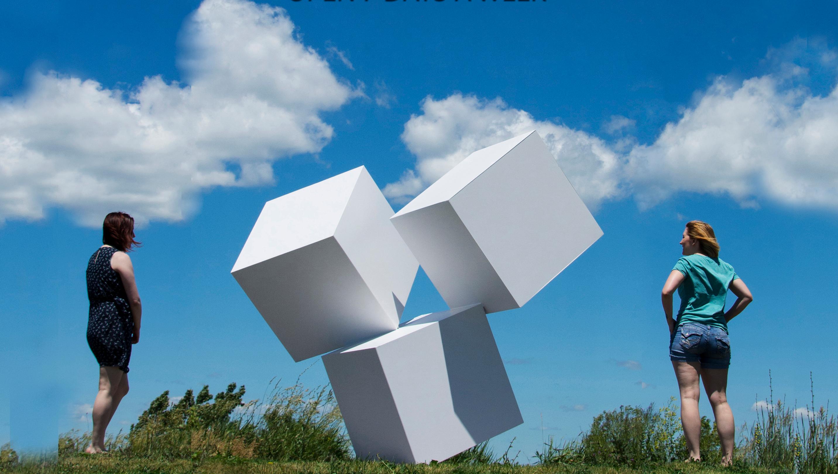 Chutes des Cubes (eau blanche), (commission) - sculpture abstraite, extérieure - Sculpture de Marc Plamondon