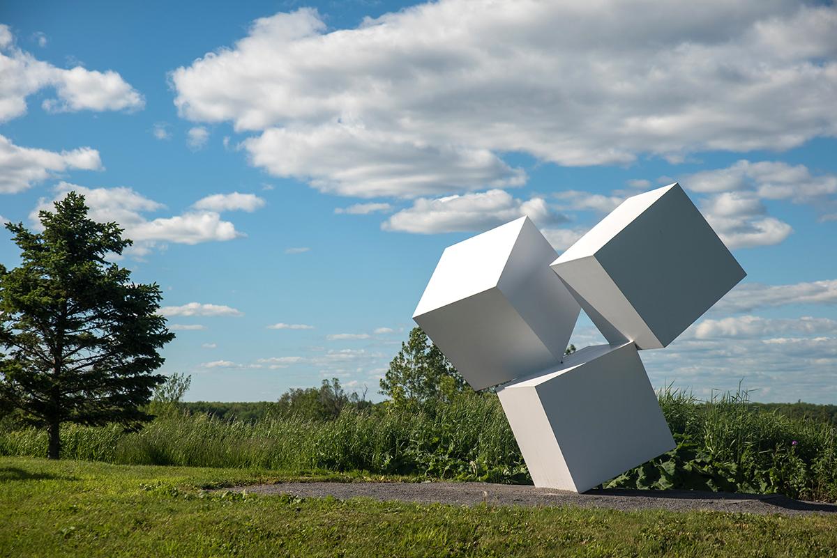 White Water - Chutes des Cubes (commission) - outdoor sculpture - Blue Abstract Sculpture by Marc Plamondon