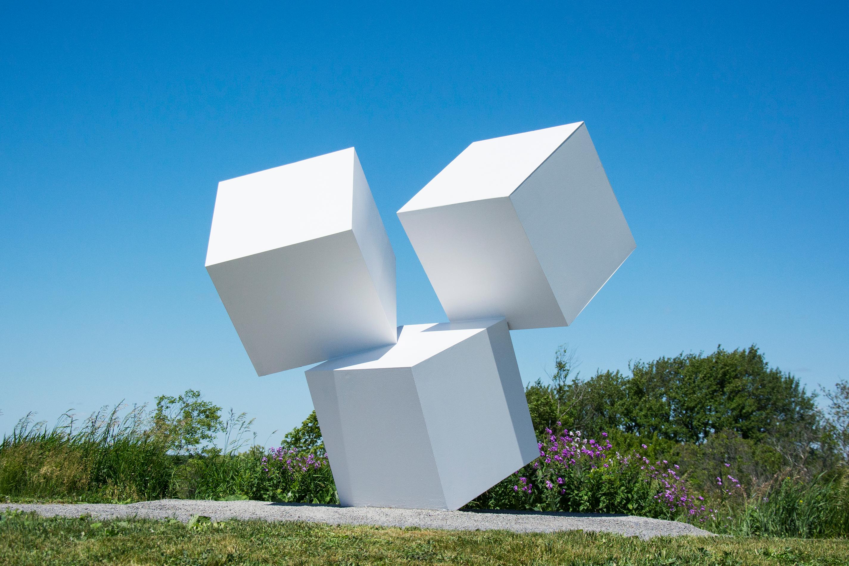 Abstract Sculpture Marc Plamondon - Chutes des Cubes (eau blanche), (commission) - sculpture abstraite, extérieure