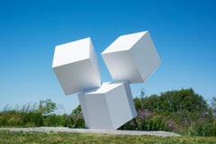 Chute des Cubes 3/10 - geometric, aluminum, white, large outdoor sculpture