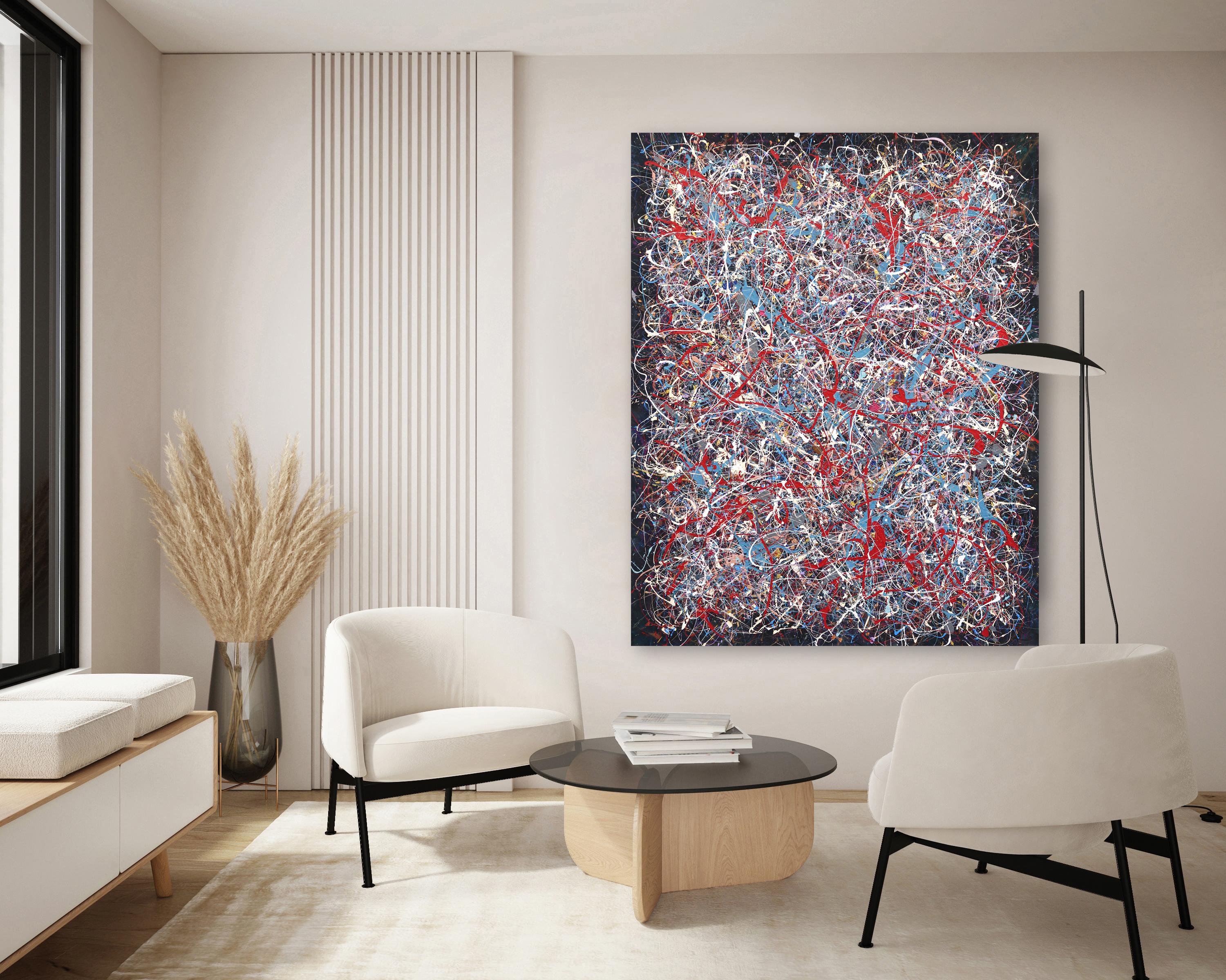 Big Bang 2  - Abstract Colorful Textural Action Painting For Sale 4