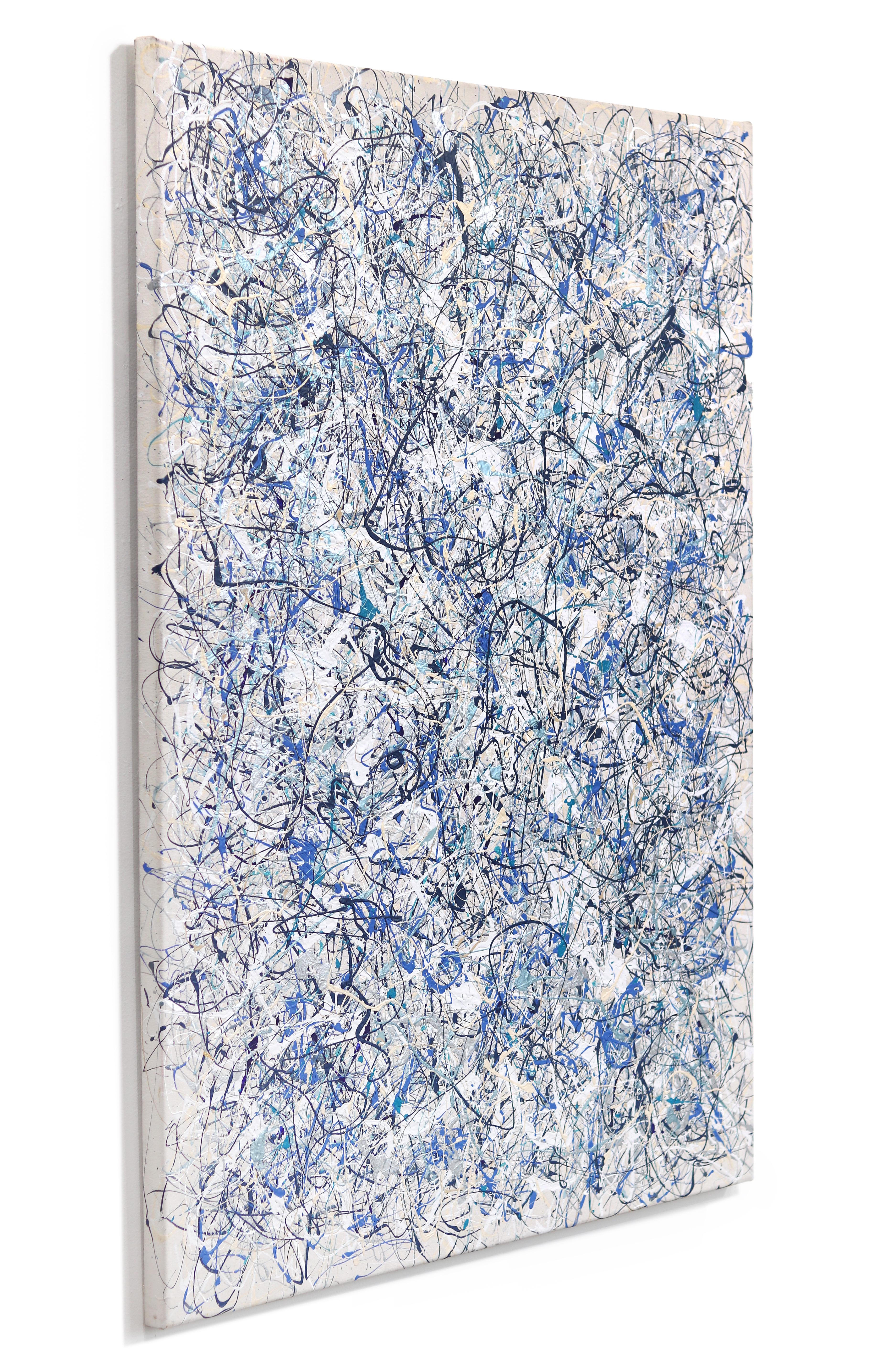 Cooler Heads Prevail - Large Abstract Expressionist Textural Painting in Blue For Sale 1