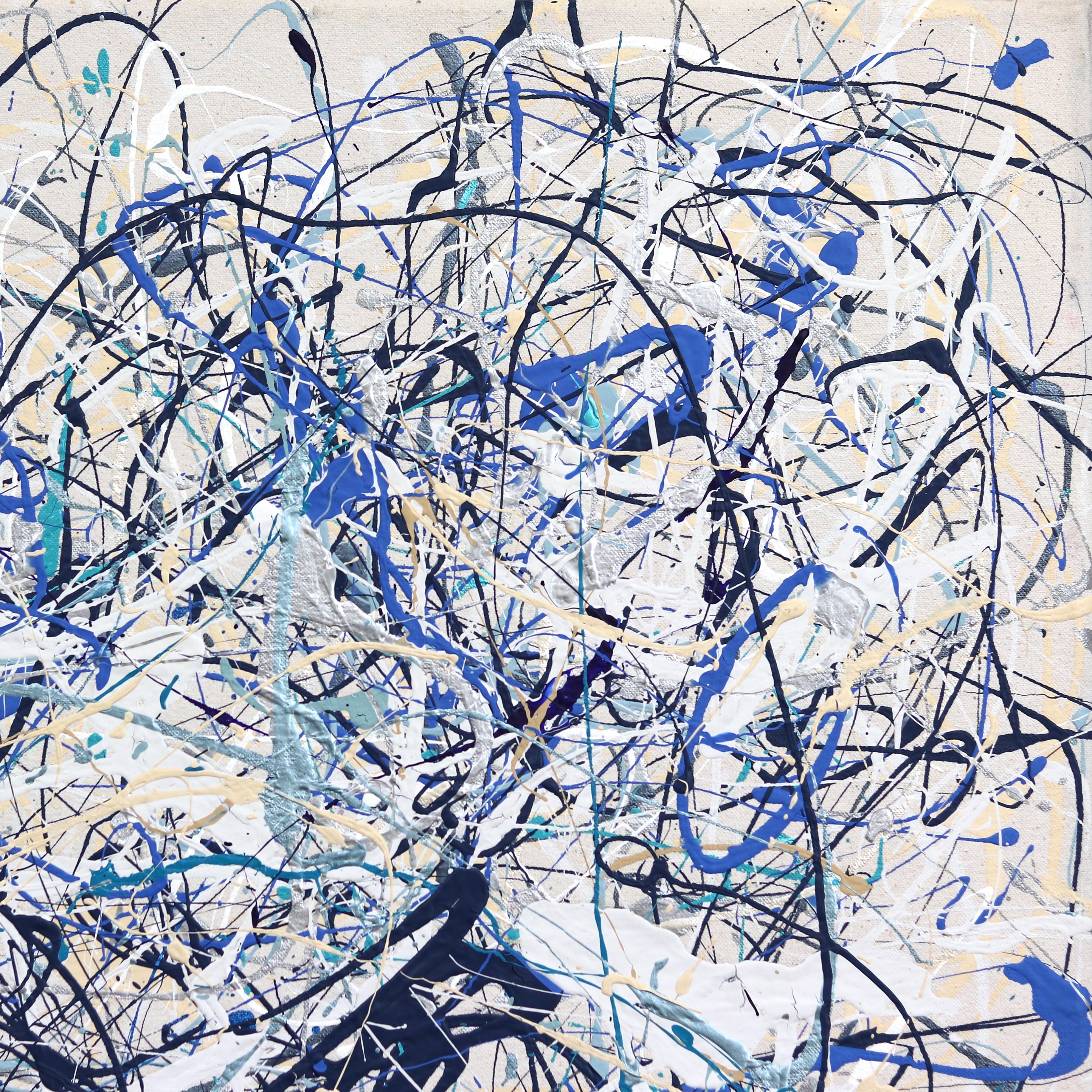 Cooler Heads Prevail - Large Abstract Expressionist Textural Painting in Blue For Sale 2