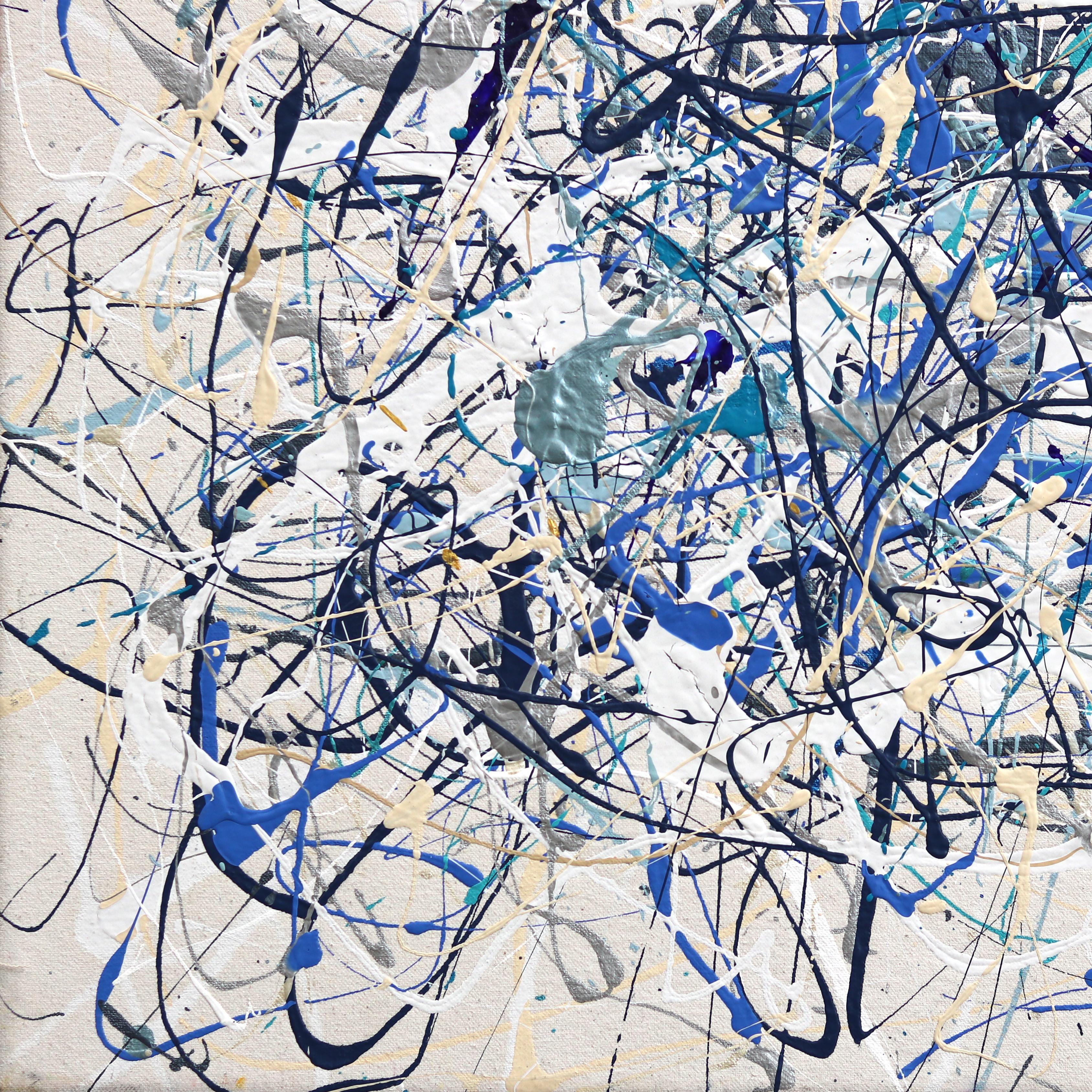 Cooler Heads Prevail - Large Abstract Expressionist Textural Painting in Blue For Sale 4