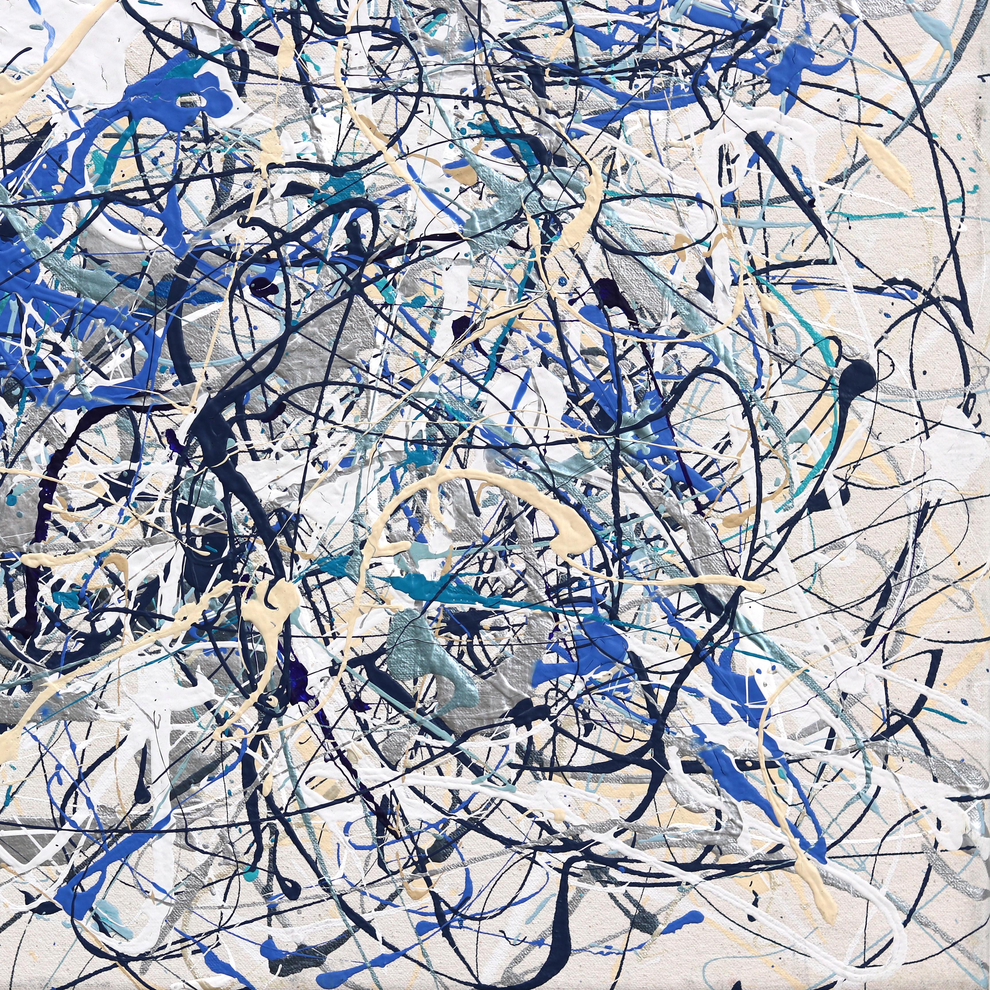 Cooler Heads Prevail - Large Abstract Expressionist Textural Painting in Blue For Sale 5