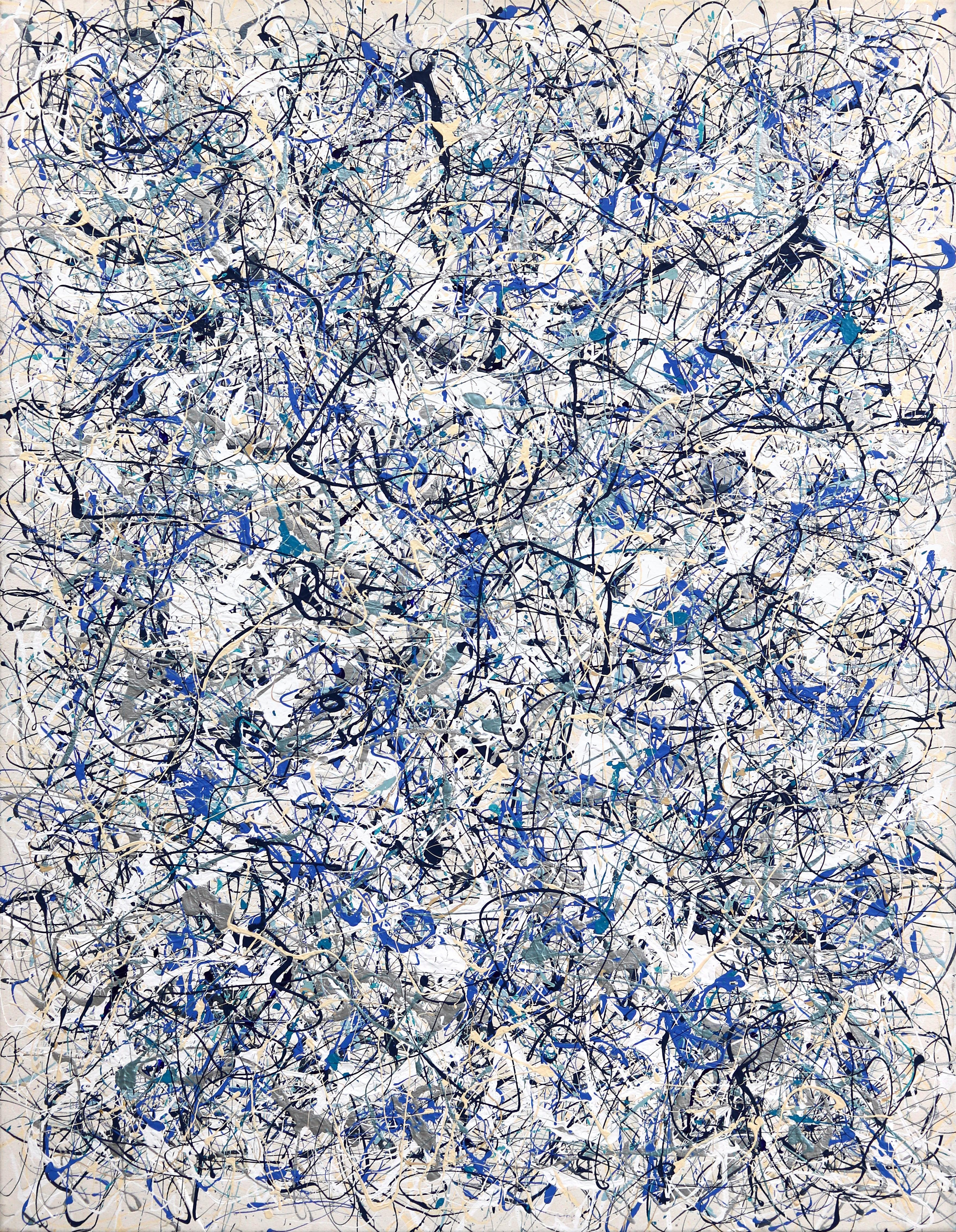 Cooler Heads Prevail - Großes abstraktes expressionistisches strukturiertes Gemälde in Blau