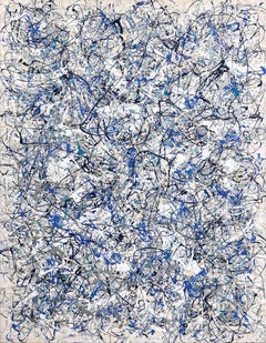 Cooler Heads Prevail - Großes abstraktes expressionistisches strukturiertes Gemälde in Blau
