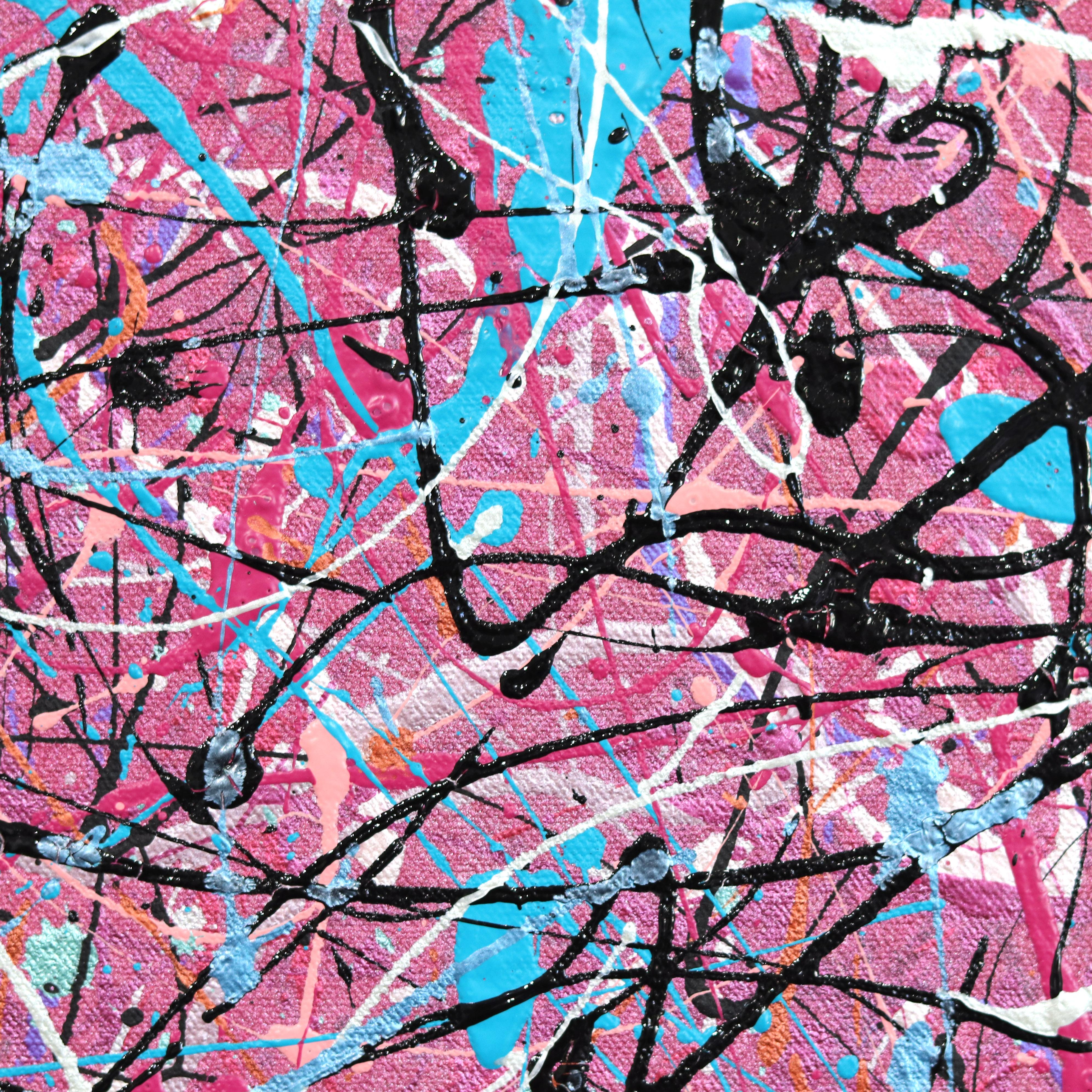 Cosmic Dance - Colorful Original Layered Magenta Expressionist Action Painting For Sale 5