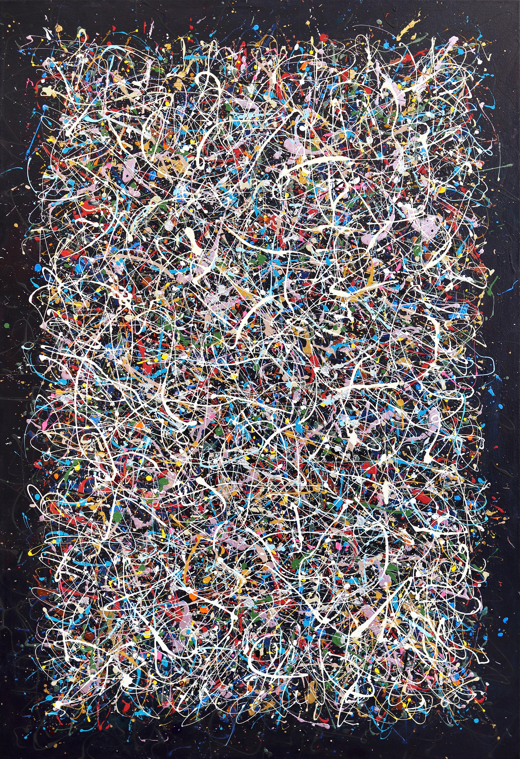 Cosmic Soup - Large Scale Abstract Colorful Expressionist Textural Drip Painting