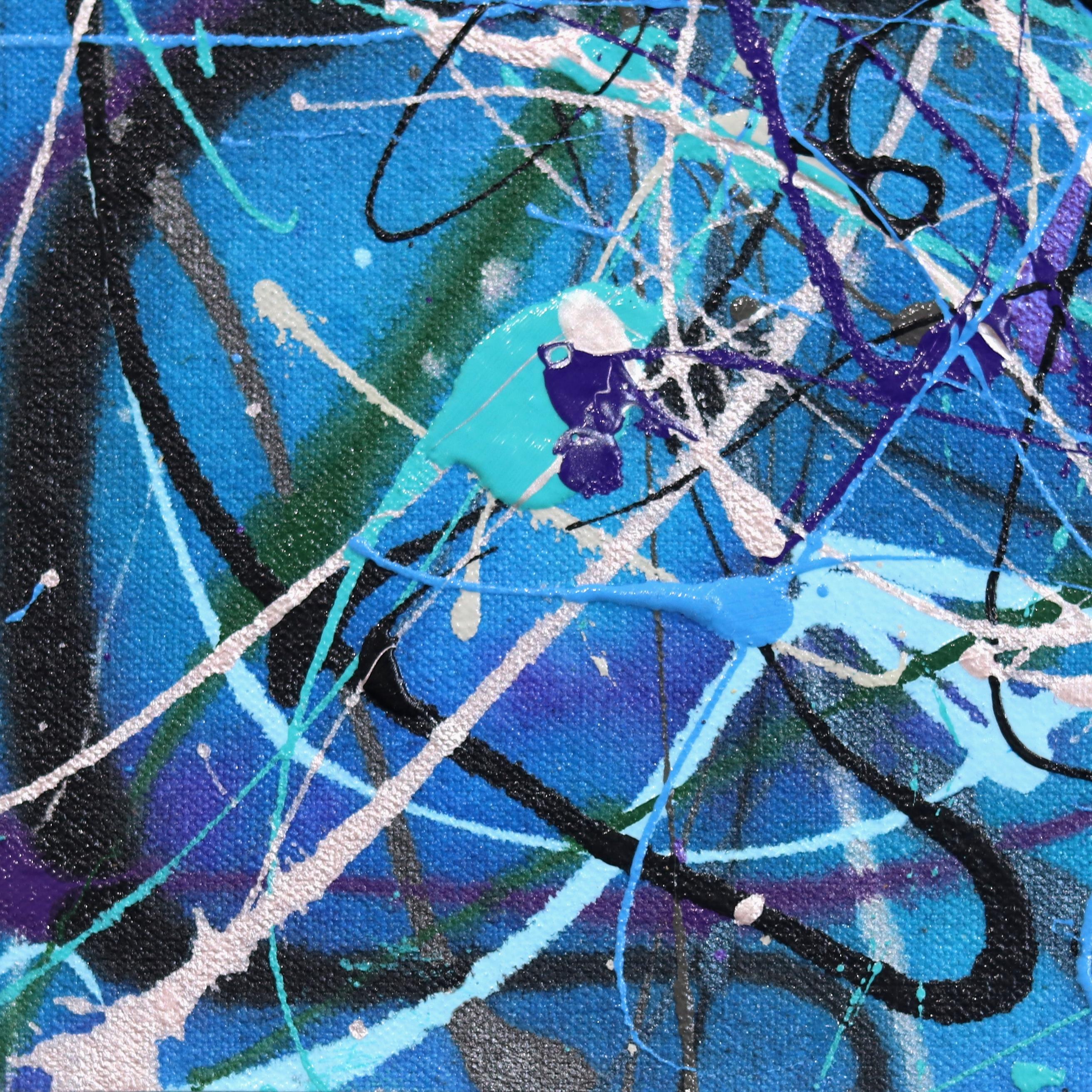 Deconstructed Blue #4 - Unique Expressionist Action Painting For Sale 5
