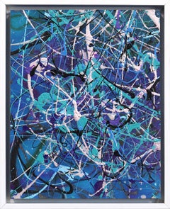 Blue n°4 - Peinture expressionniste unique d'action déconstruite