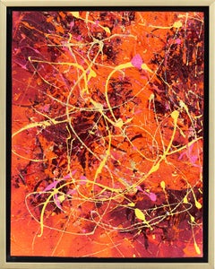 Naranja deconstruida 5 - Pintura original abstracta de textura vibrante Marco dorado