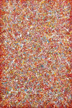 Fiesta (Red) - Abstract Color Drenched Expressionist Textural Drip Painting