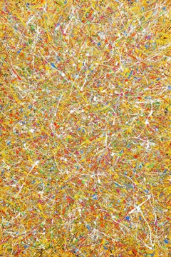 Fiesta (Yellow) - Abstract Color Drenched Expressionist Textural Drip Painting