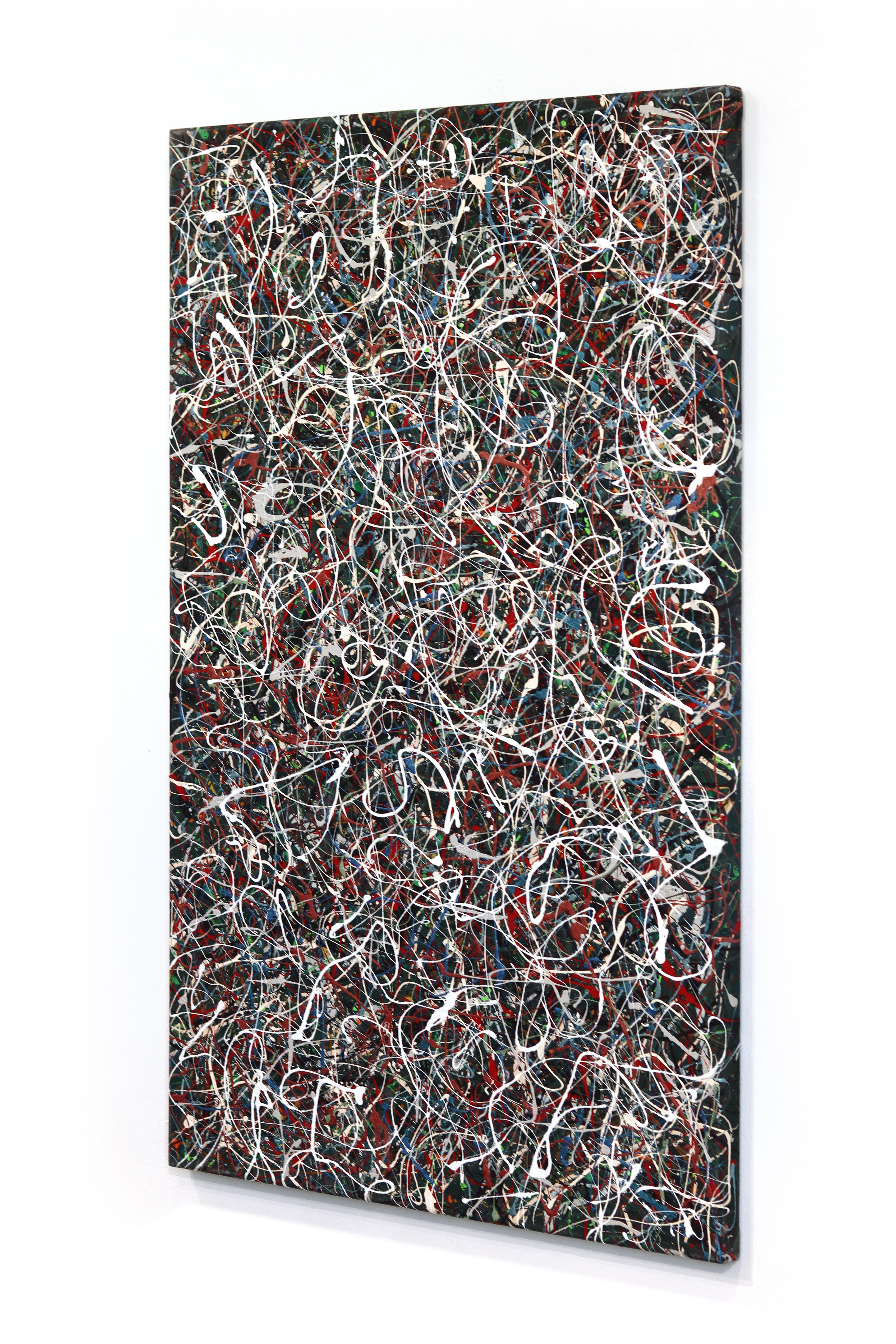 Fire in the Belly 2 - Bunte energetische abstrakte Acryl Textural Drip Painting im Angebot 1