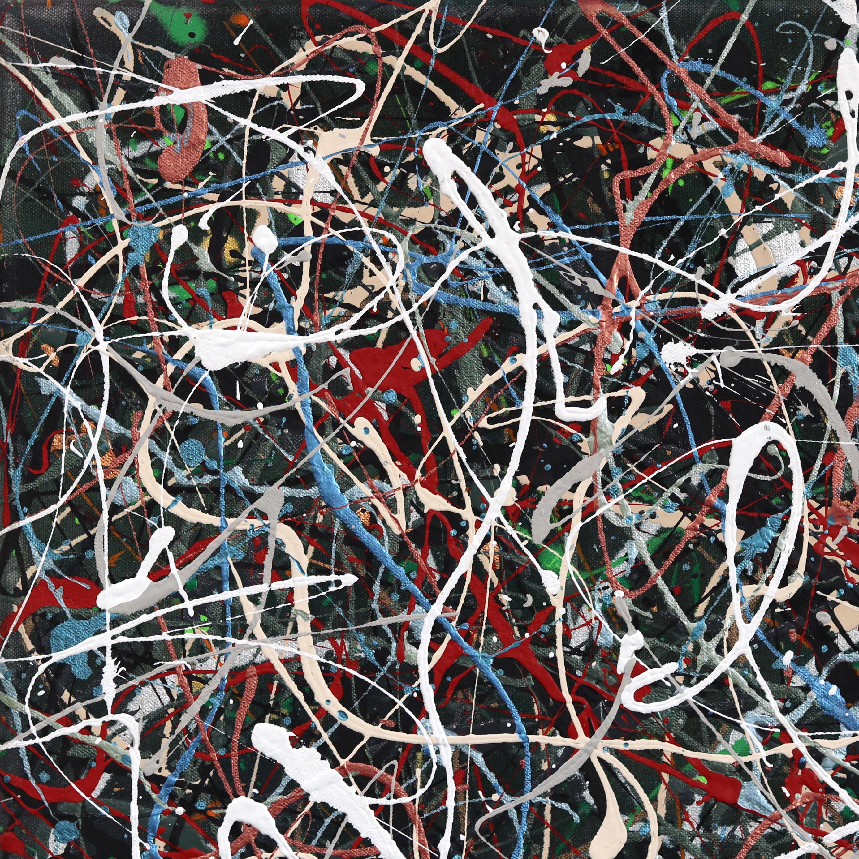 Fire in the Belly 2 - Bunte energetische abstrakte Acryl Textural Drip Painting im Angebot 4