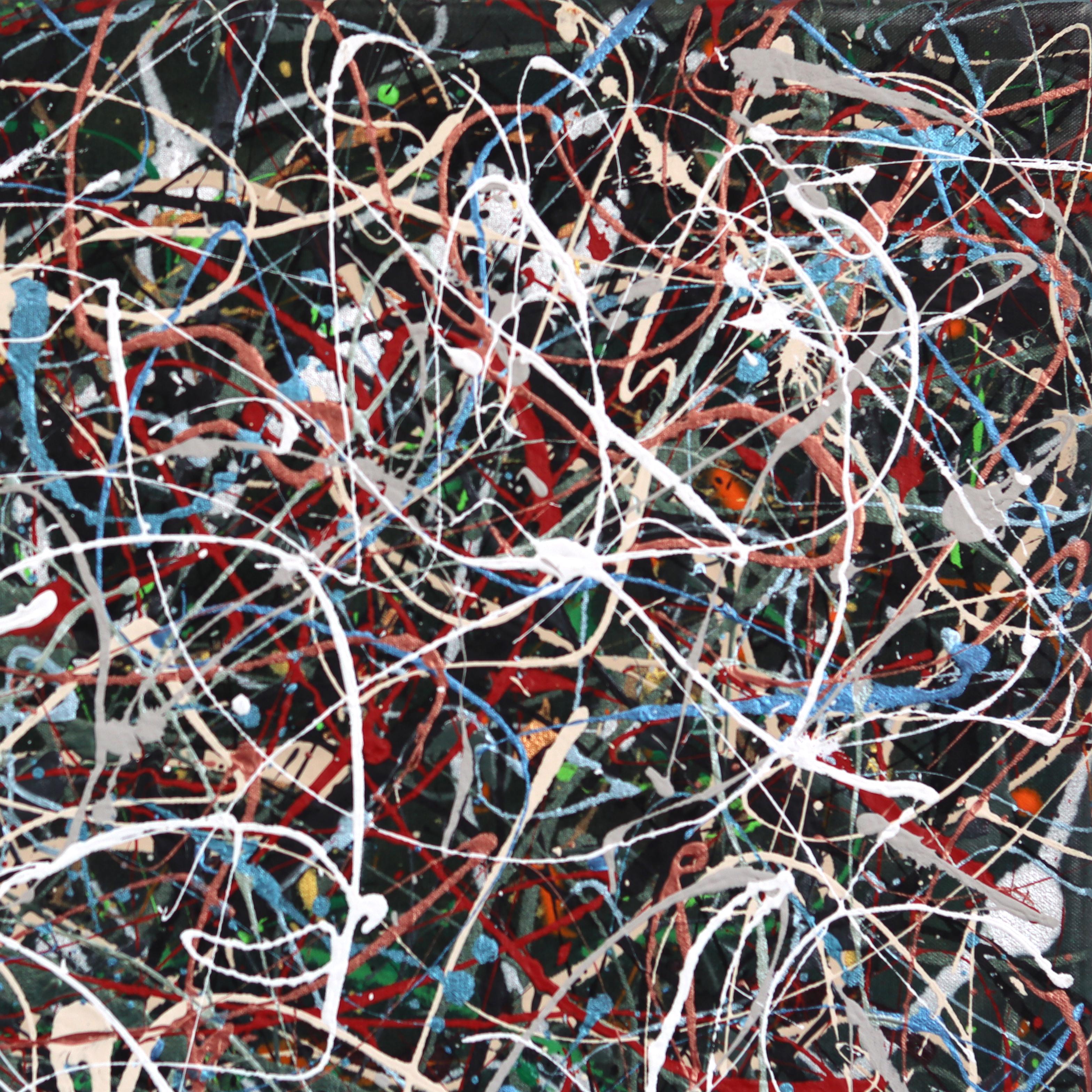 Fire in the Belly 2 - Bunte energetische abstrakte Acryl Textural Drip Painting im Angebot 5