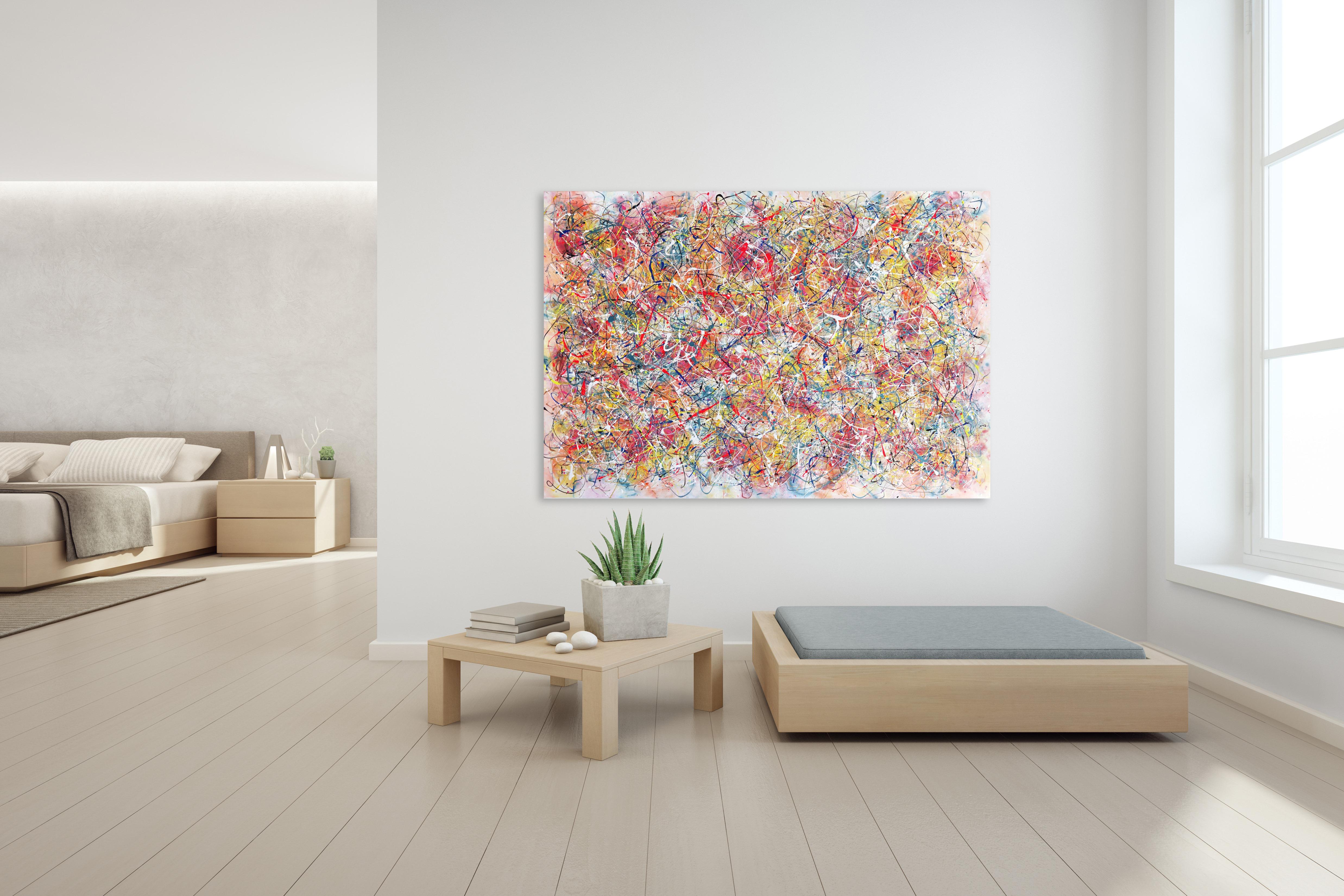 Joyful Noise - Large Colorful Unique Expressionist Action Painting For Sale 4