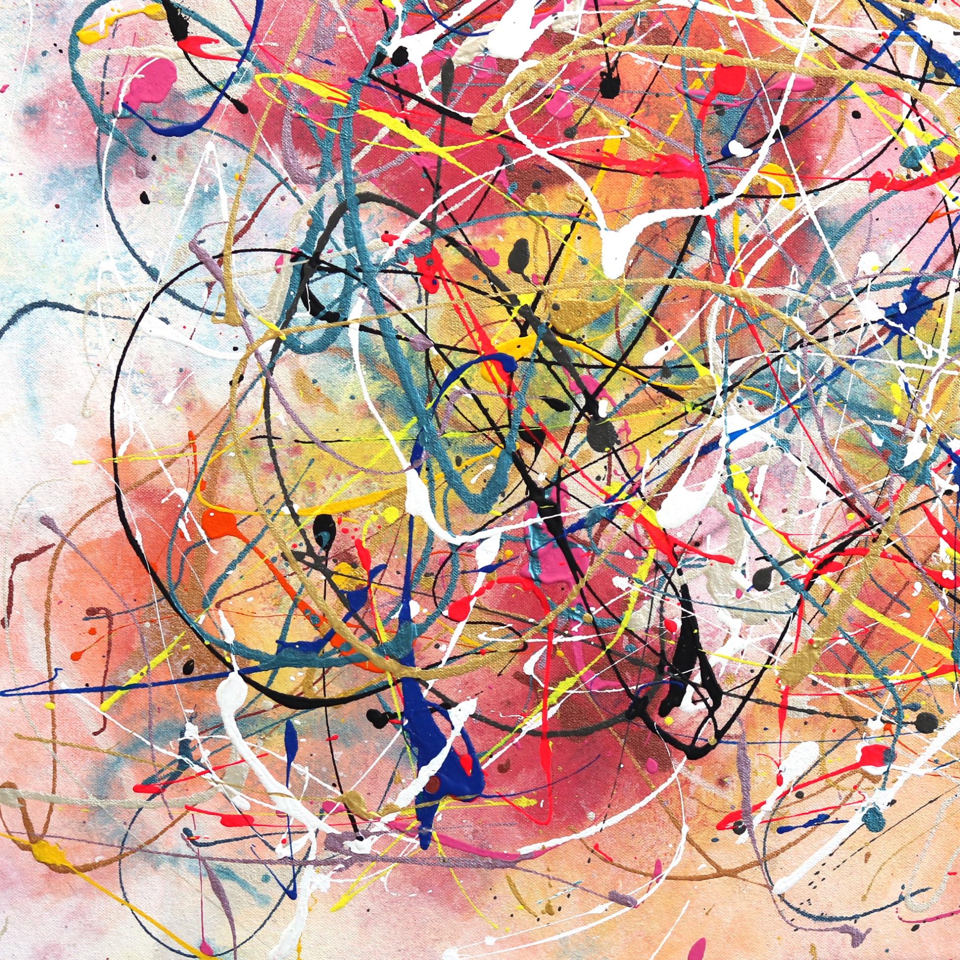 Joyful Noise - Large Colorful Unique Expressionist Action Painting For Sale 1