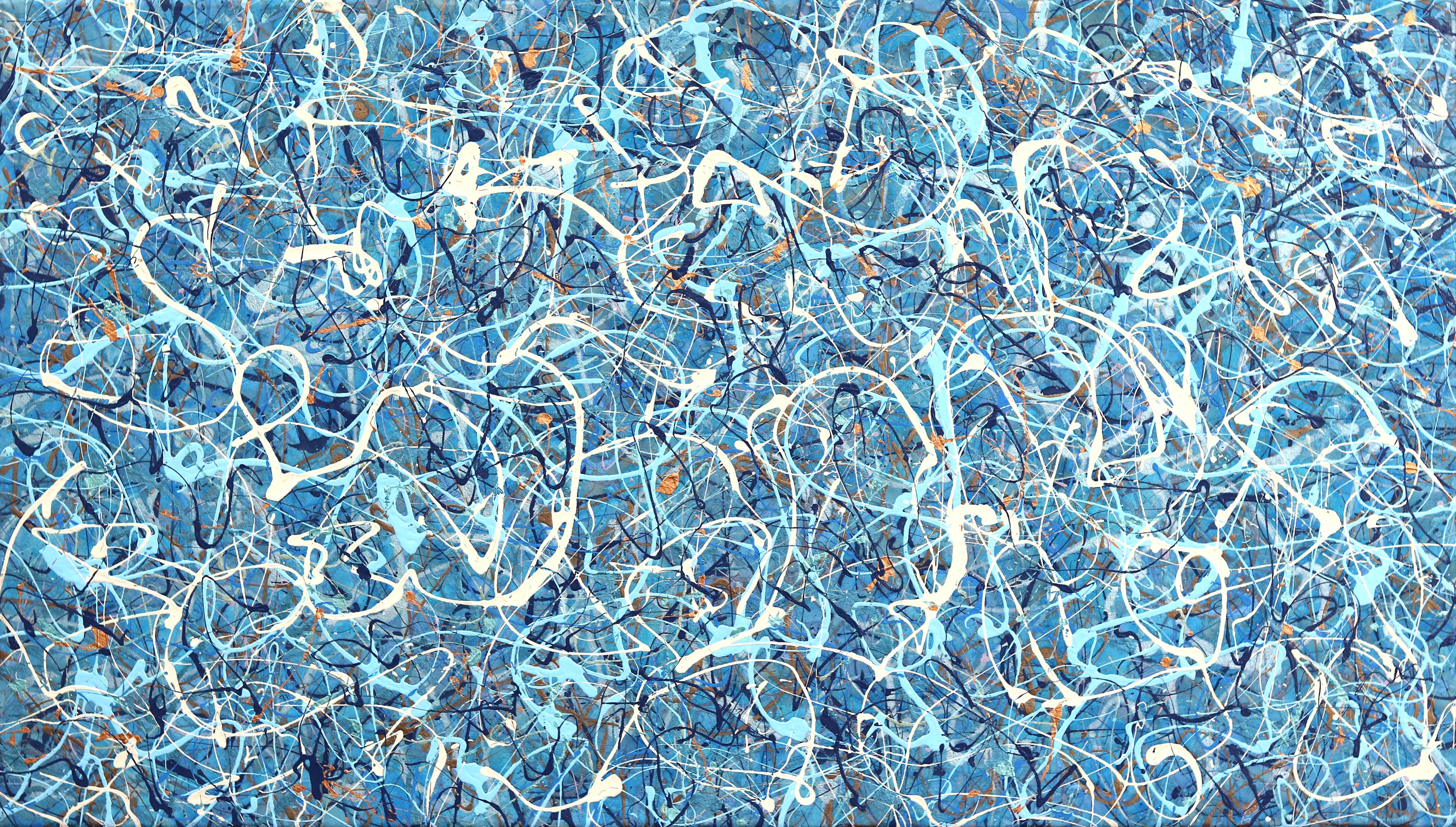 Kind of Copper - Gran pintura abstracta enérgica de goteo texturizado en azul