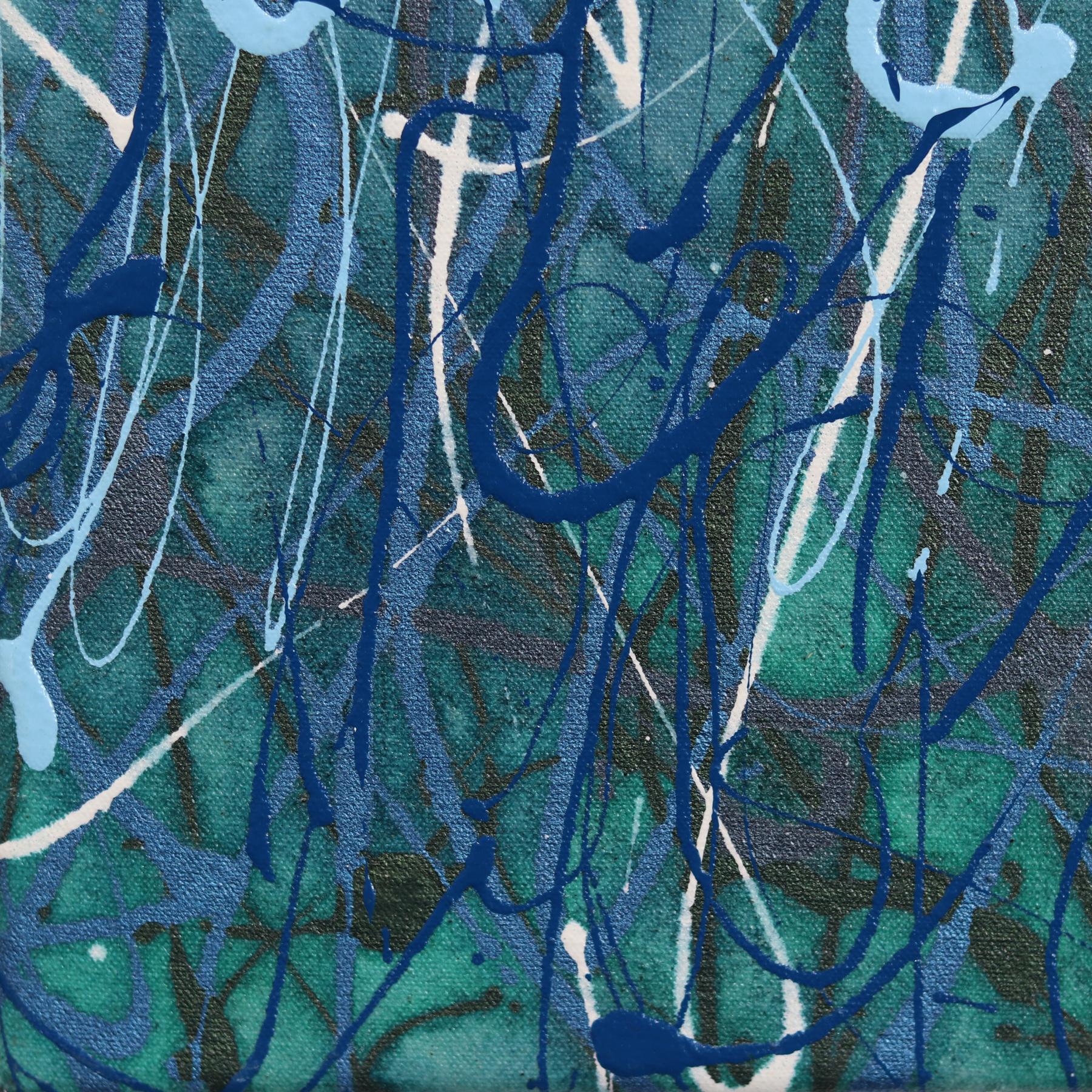 Bassa marea 1  - Pittura astratta espressionista con texture blu e paesaggio acquatico in vendita 2