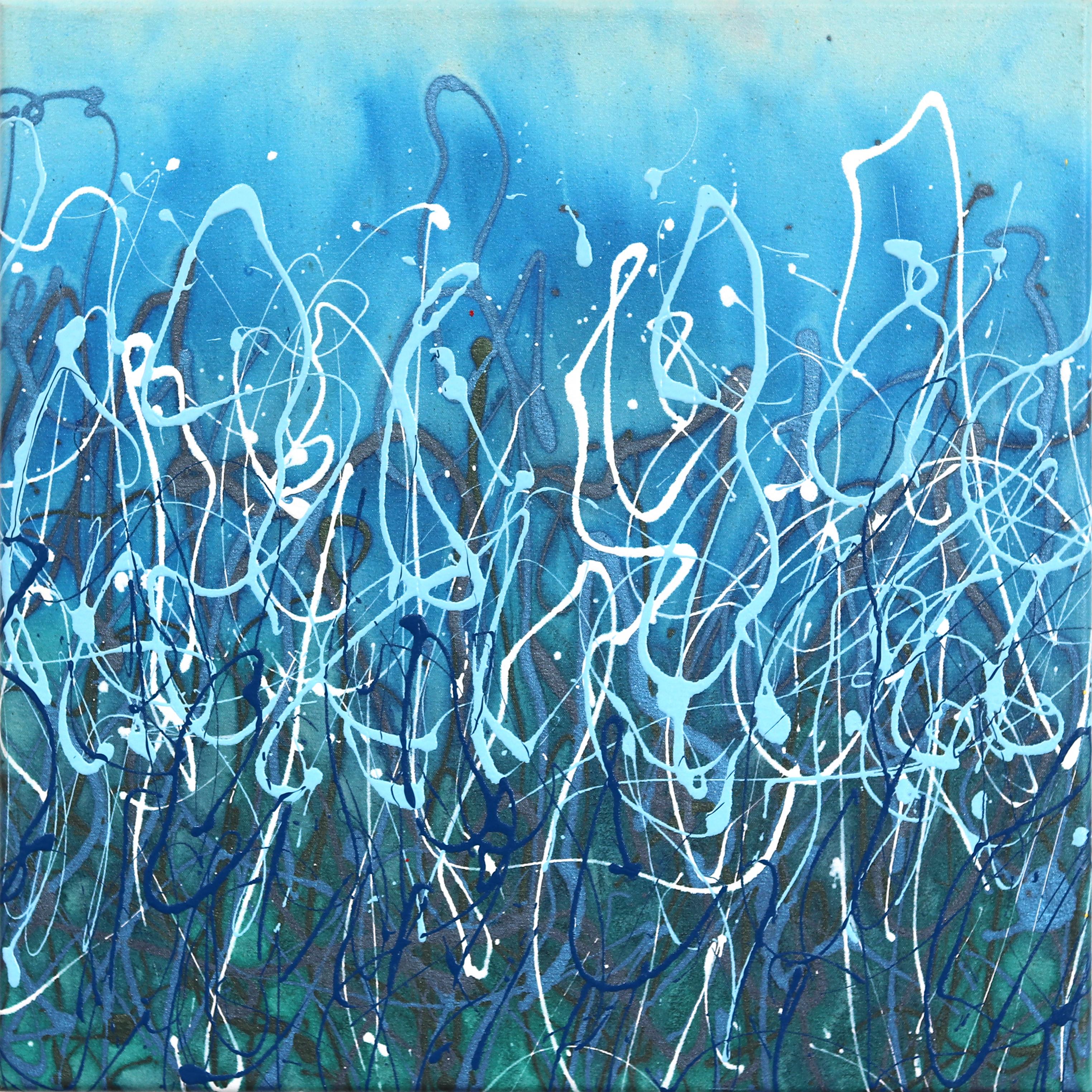 Abstract Painting di Marc Raphael - Bassa marea 1  - Pittura astratta espressionista con texture blu e paesaggio acquatico