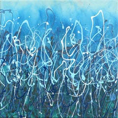 Marea baja 1  - Pintura Expresionista Abstracta Textural Paisaje Acuático Azul