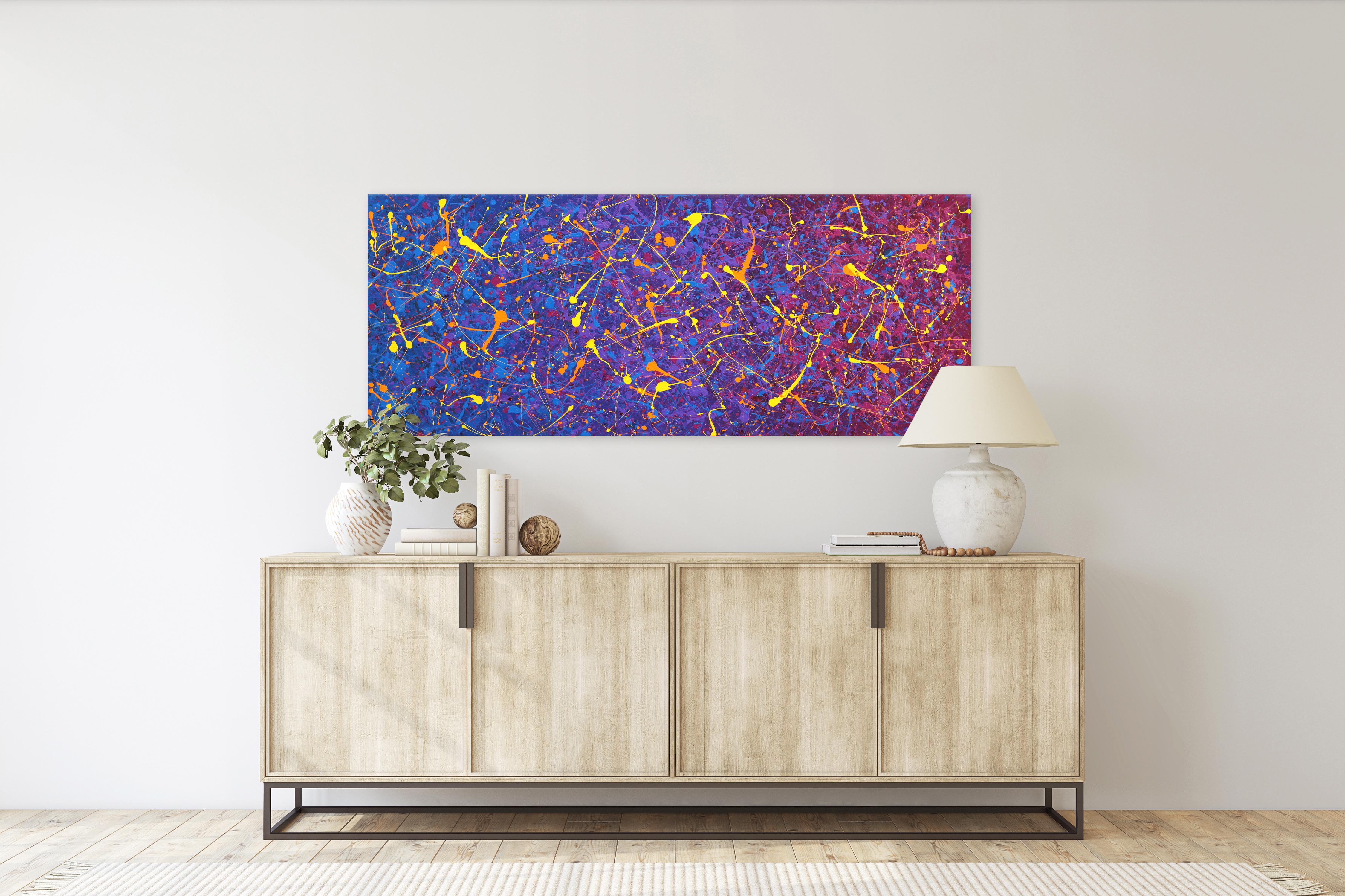Meteor Shower – lebhaftes, farbenfrohes, farbenfrohes Original-expressionistisches Aktionsgemälde (Abstrakter Expressionismus), Mixed Media Art, von Marc Raphael