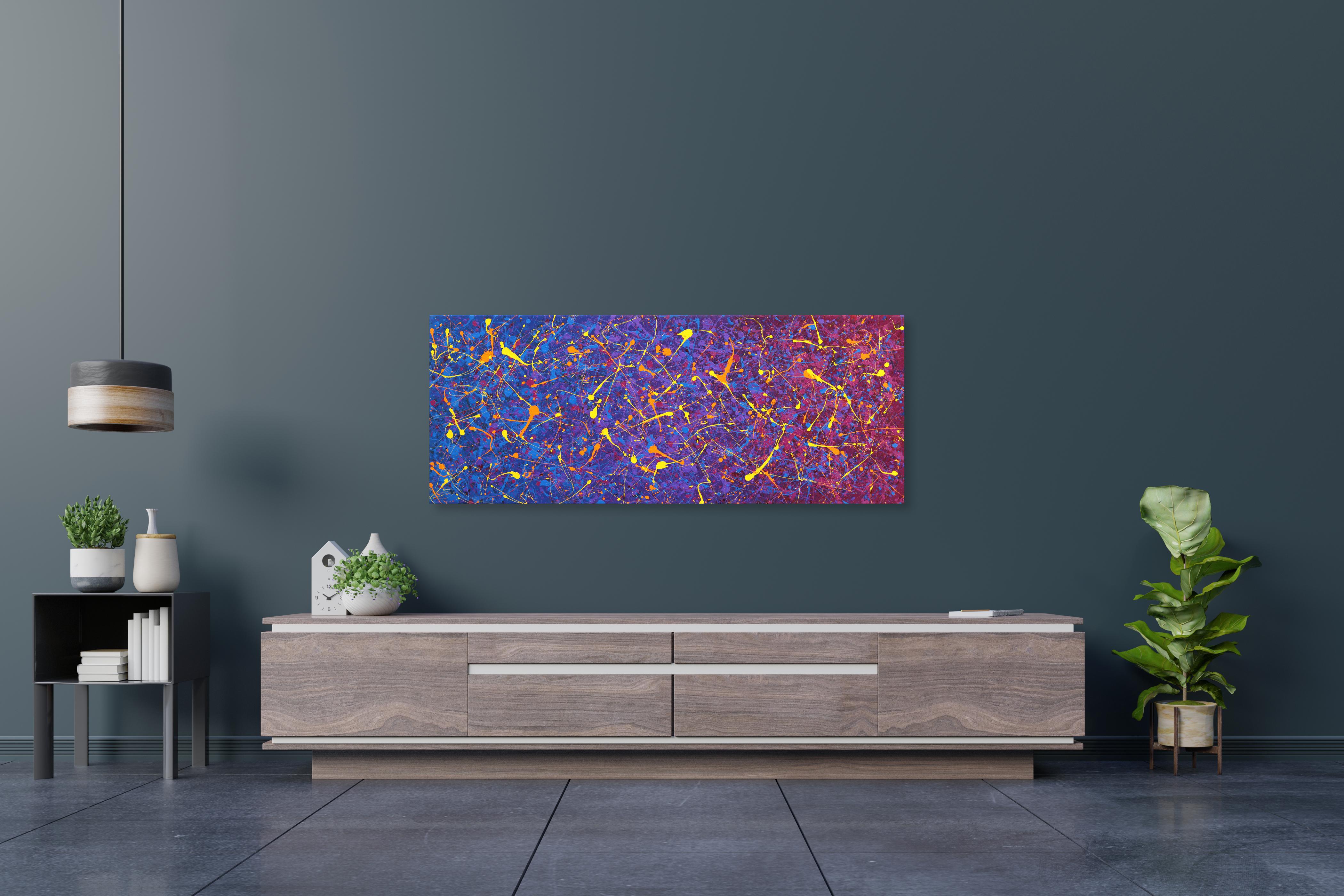 Meteor Shower - Vibrant Colorful Original Expressionist Action Painting For Sale 3
