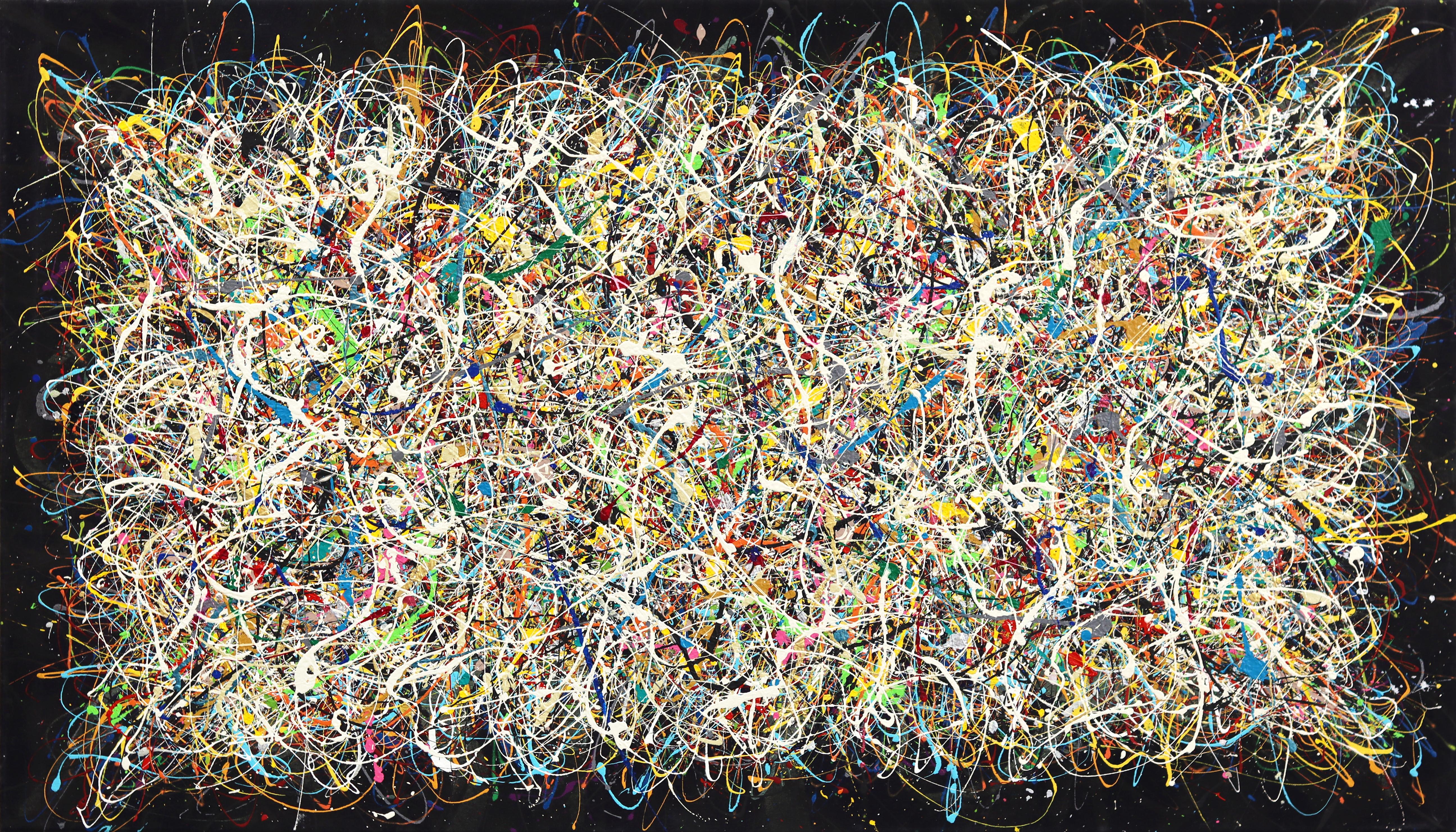 Partay - Large Scale Abstract Colorful Expressionist Textural Drip Painting