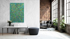 Spring is in the Air - Peinture expressionniste abstraite de paysage vert sur toile