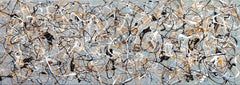 Summer Wind - Long Skinny Neutral Colored Expressionist Action Painting