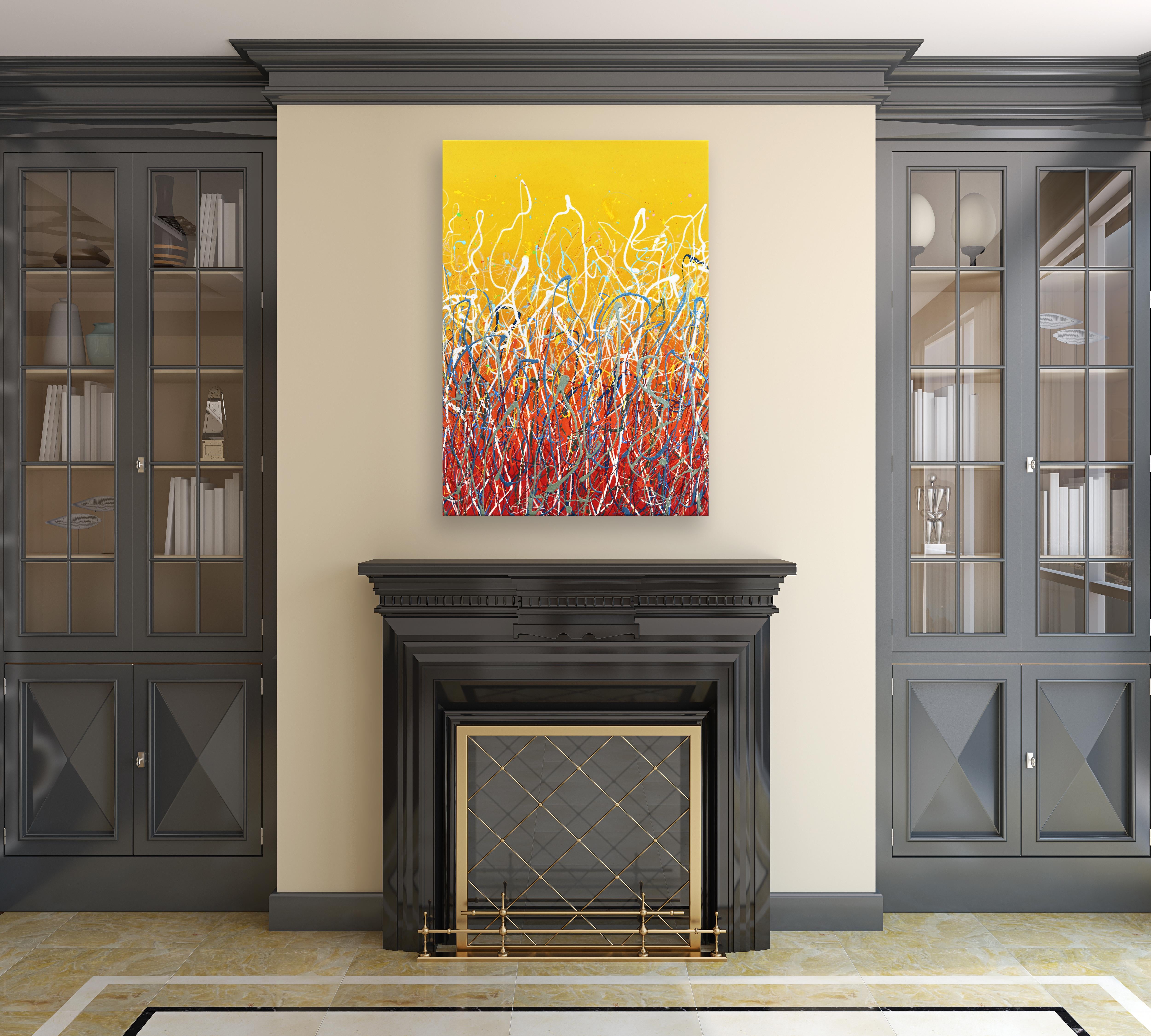 Time To Celebrate - Abstract Expressionist Vibrant Yellow Red Textural Painting - Orange Landscape Painting by Marc Raphael