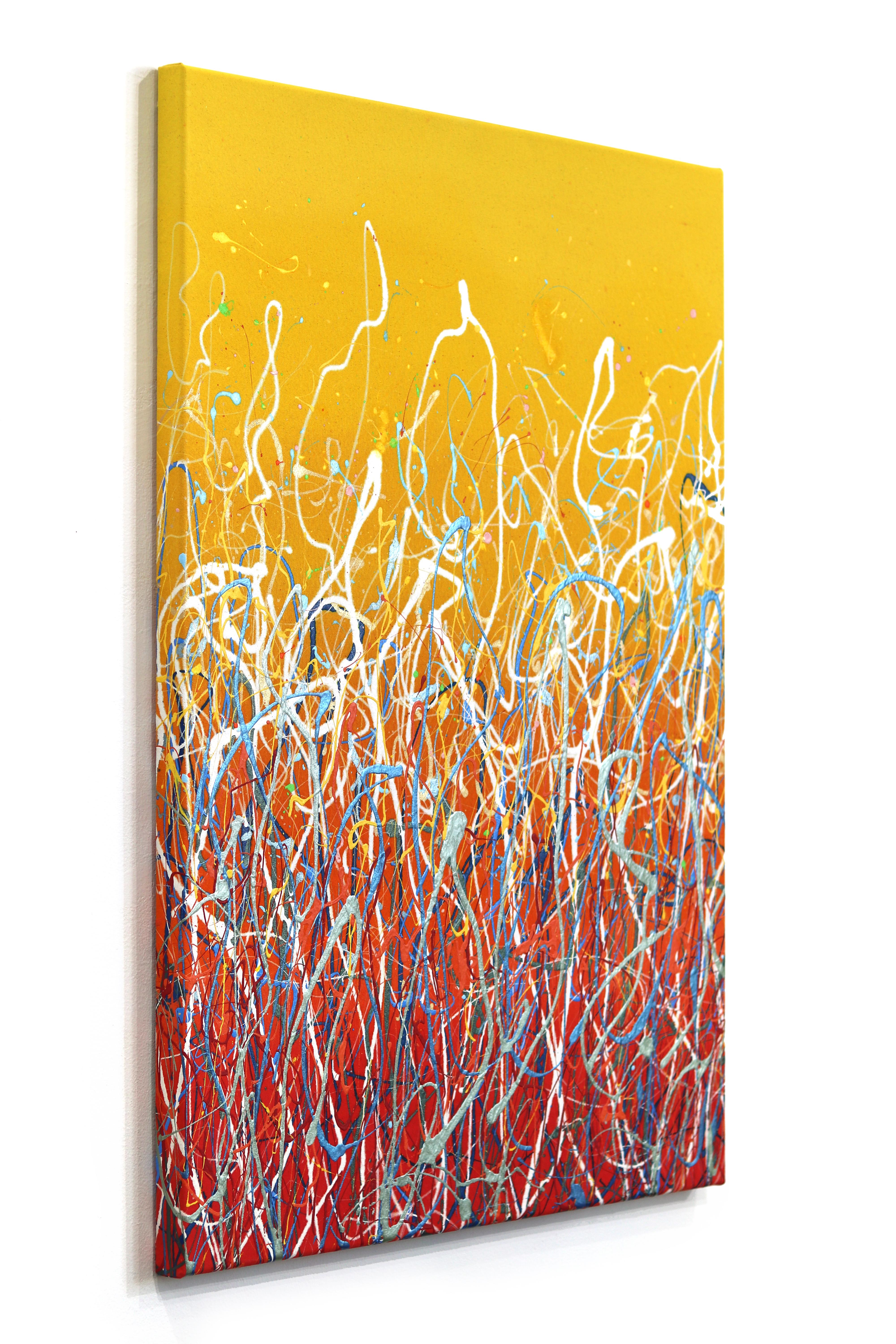 Time To Celebrate - Abstract Expressionist Vibrant Yellow Red Textural Painting For Sale 1