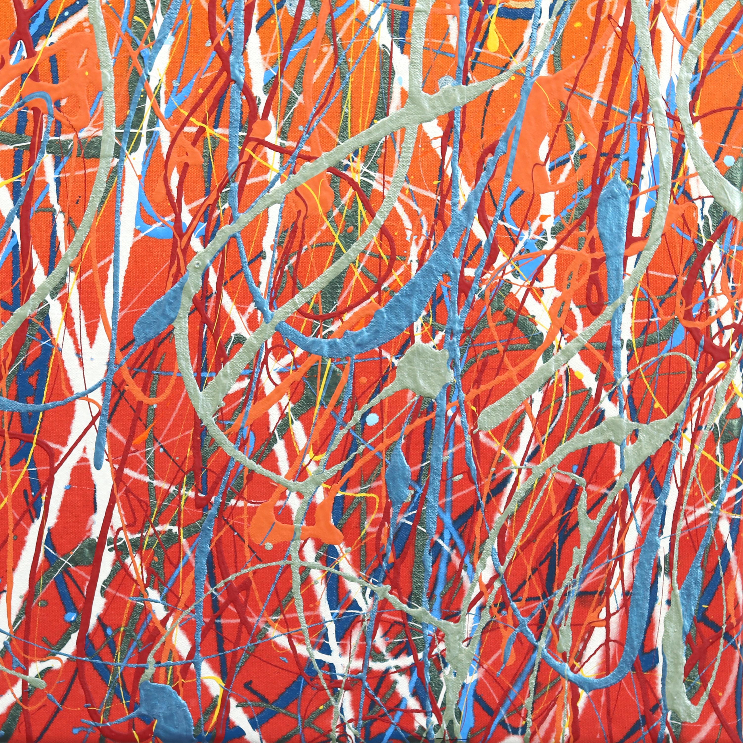 Time To Celebrate - Abstract Expressionist Vibrant Yellow Red Textural Painting For Sale 2
