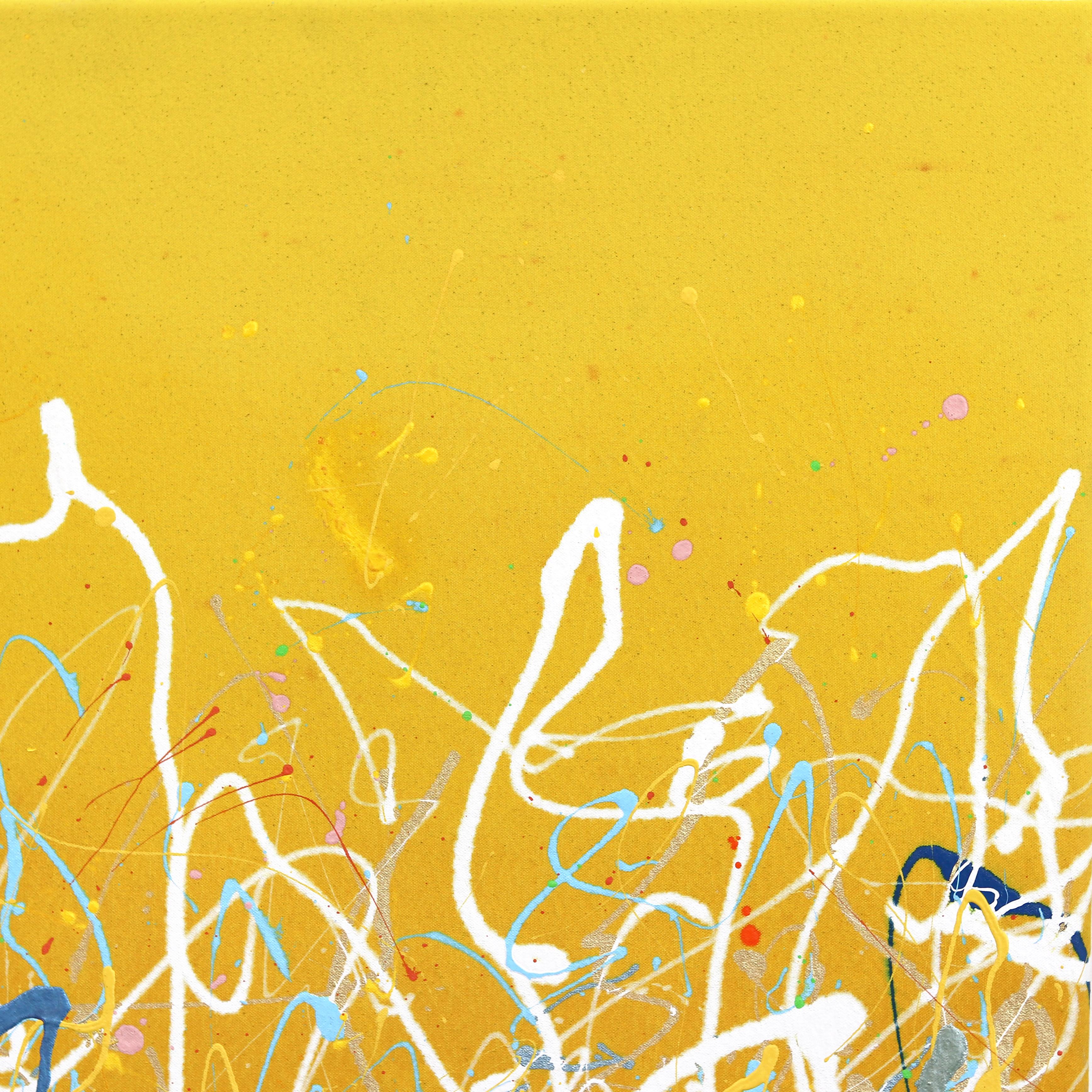 Time To Celebrate - Abstract Expressionist Vibrant Yellow Red Textural Painting For Sale 4