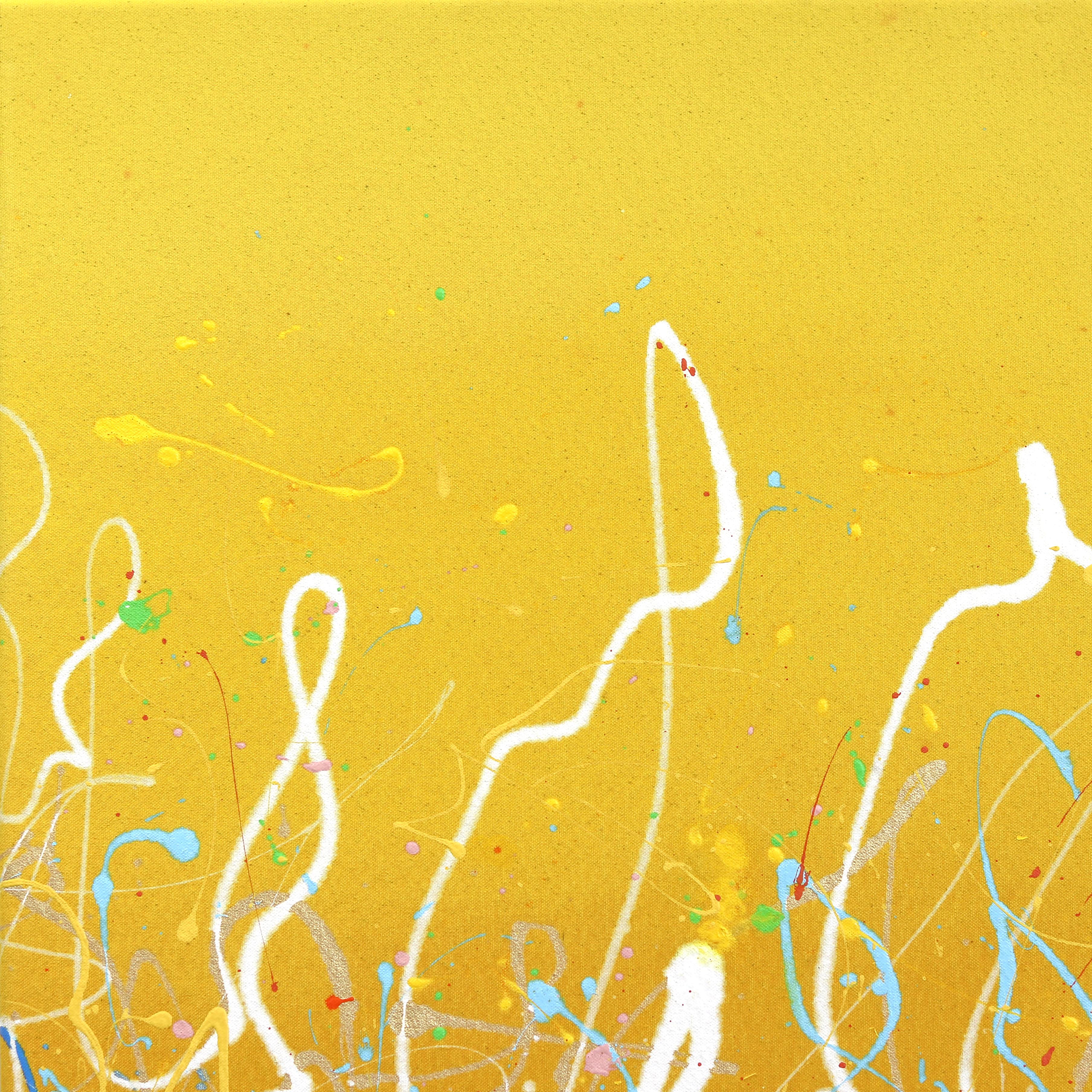 Time To Celebrate - Abstract Expressionist Vibrant Yellow Red Textural Painting For Sale 5