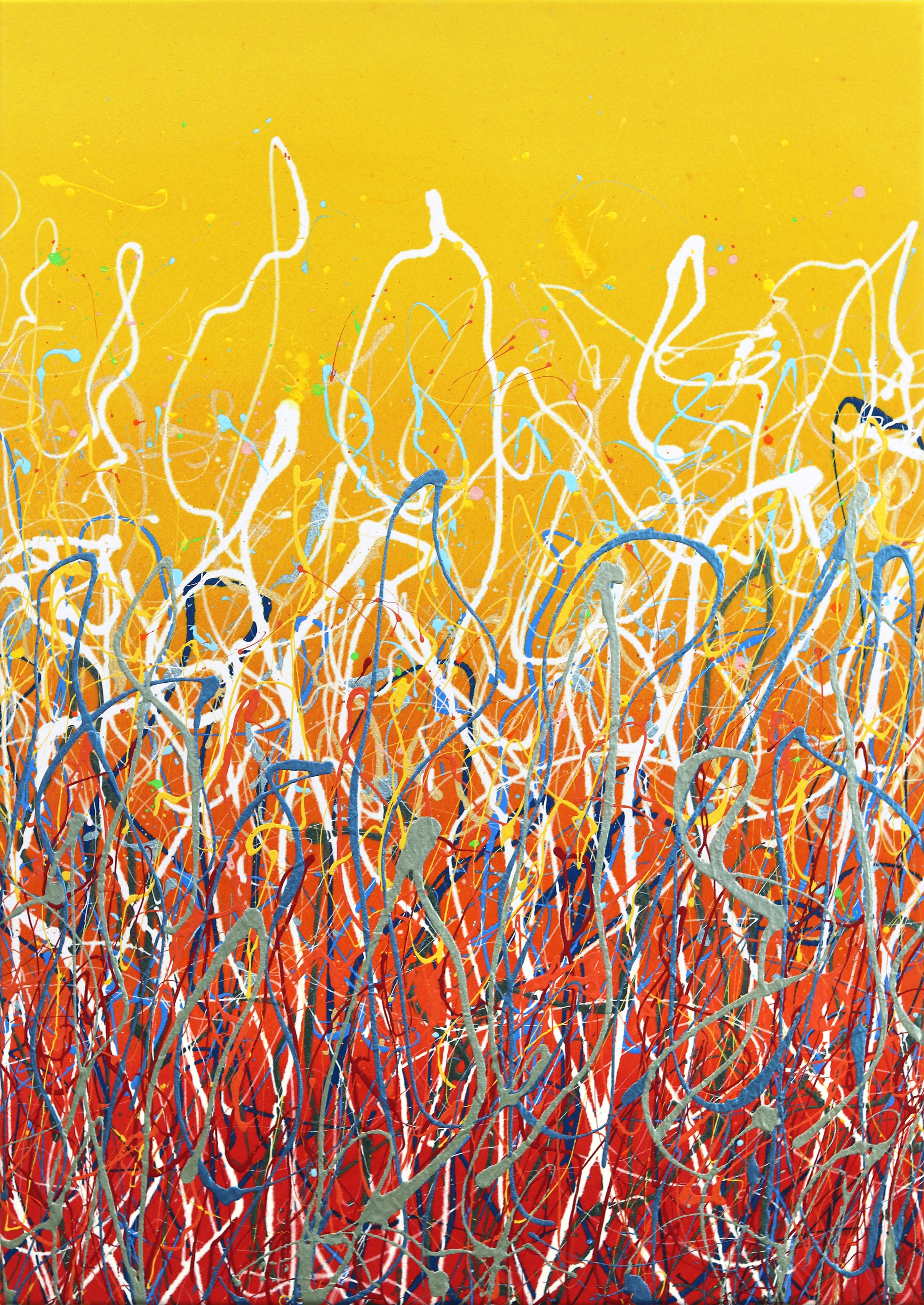 Marc Raphael Landscape Painting - Time To Celebrate - Abstract Expressionist Vibrant Yellow Red Textural Painting