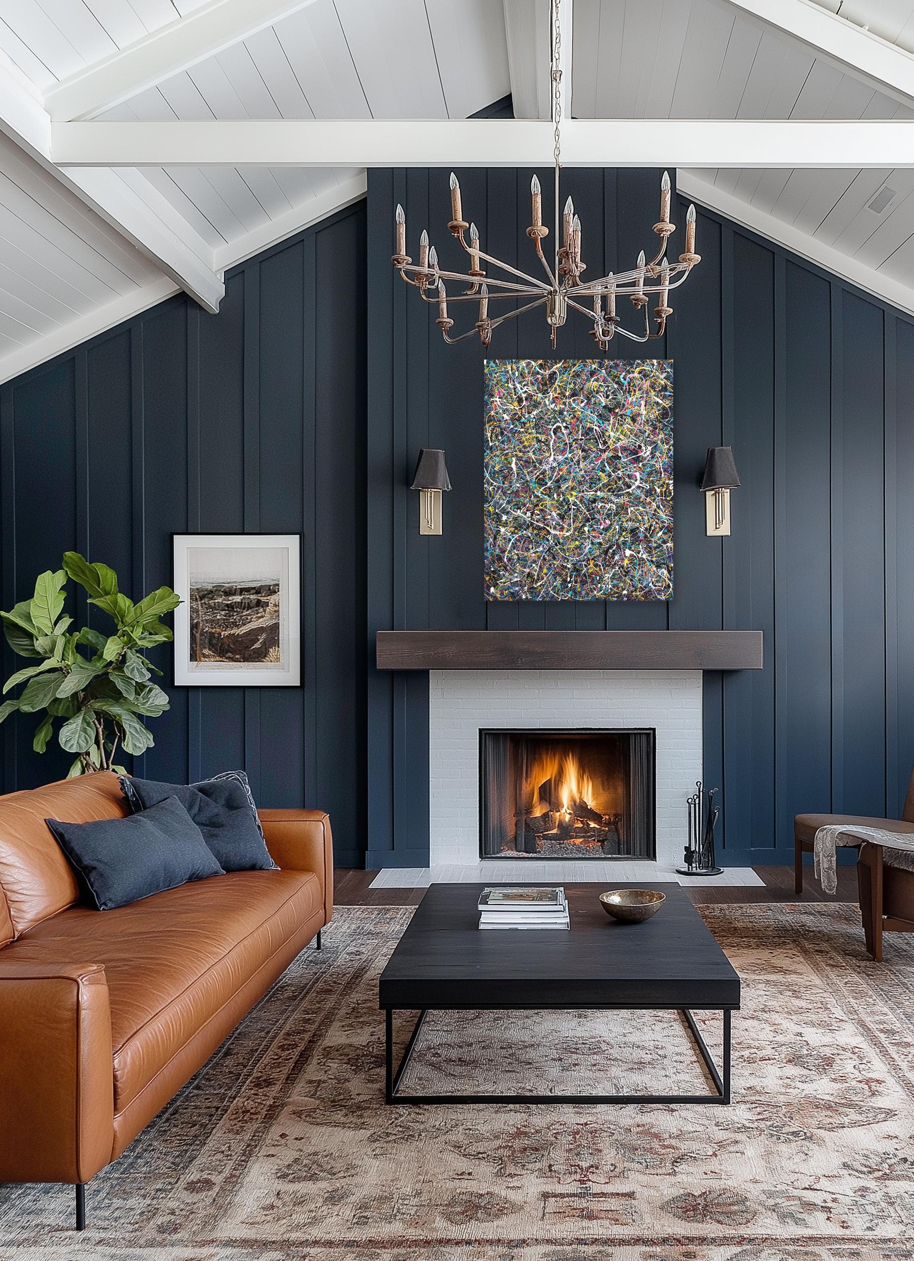 White Noise - Colorful Energetic Abstract Expressive Textural Drip Painting - Abstract Expressionist Art by Marc Raphael