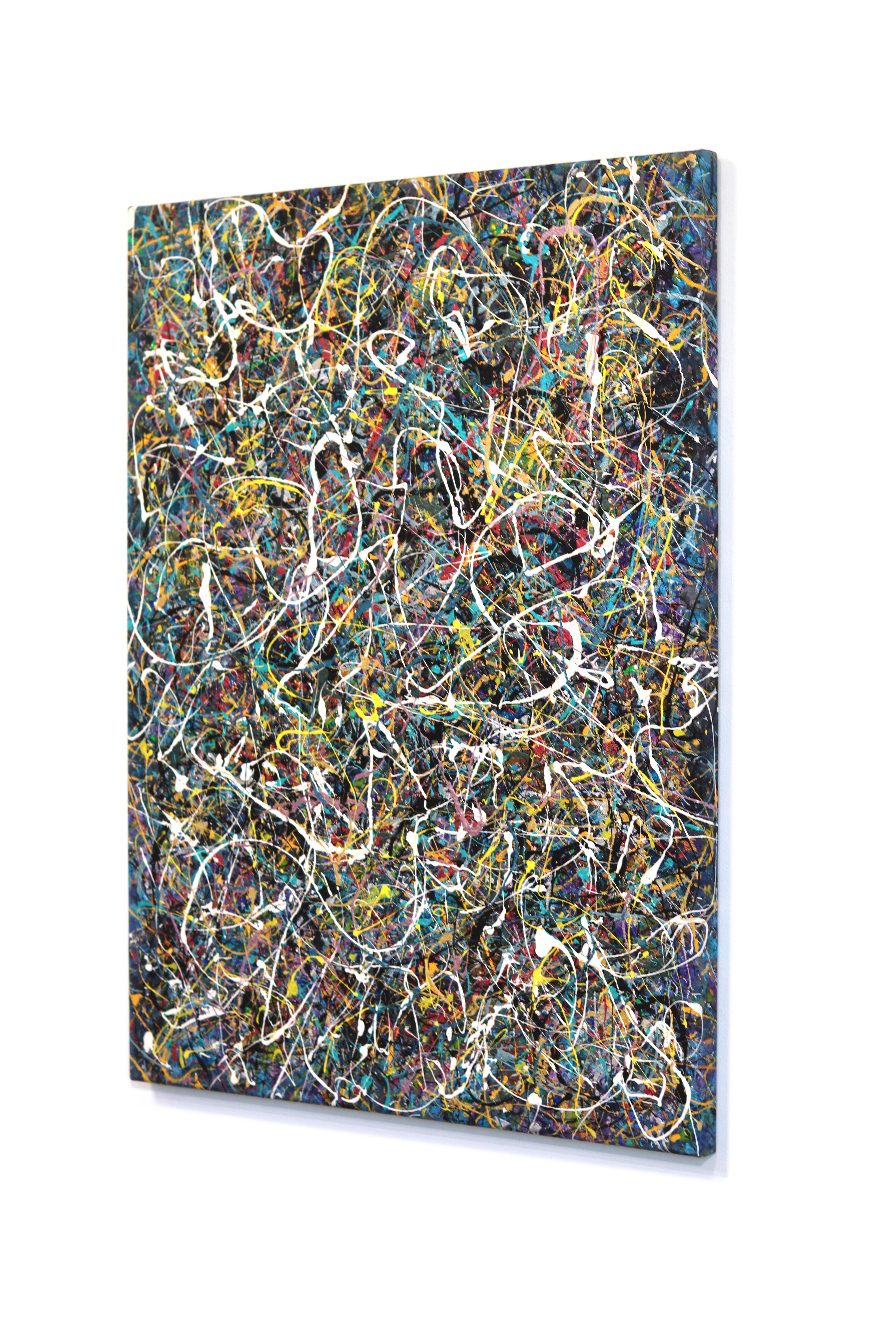 White Noise - Colorful Energetic Abstract Expressive Textural Drip Painting For Sale 1